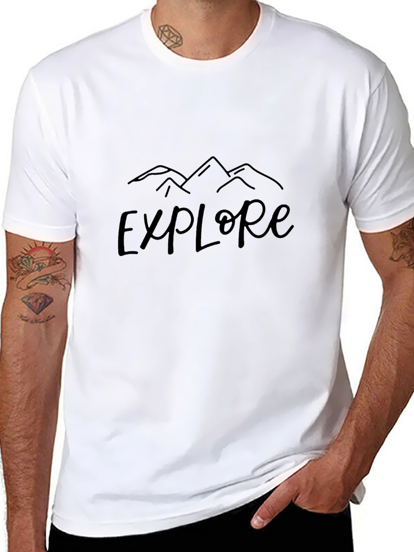 Explore Black T-Shirt: Mountain Adventure