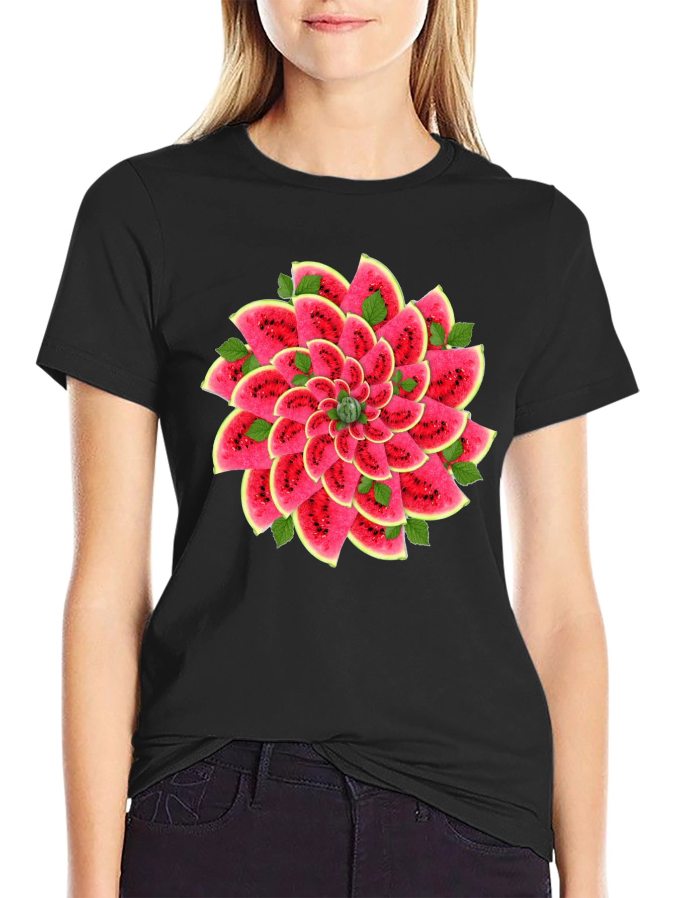 Watermelon Slice Mandala Black T-Shirt