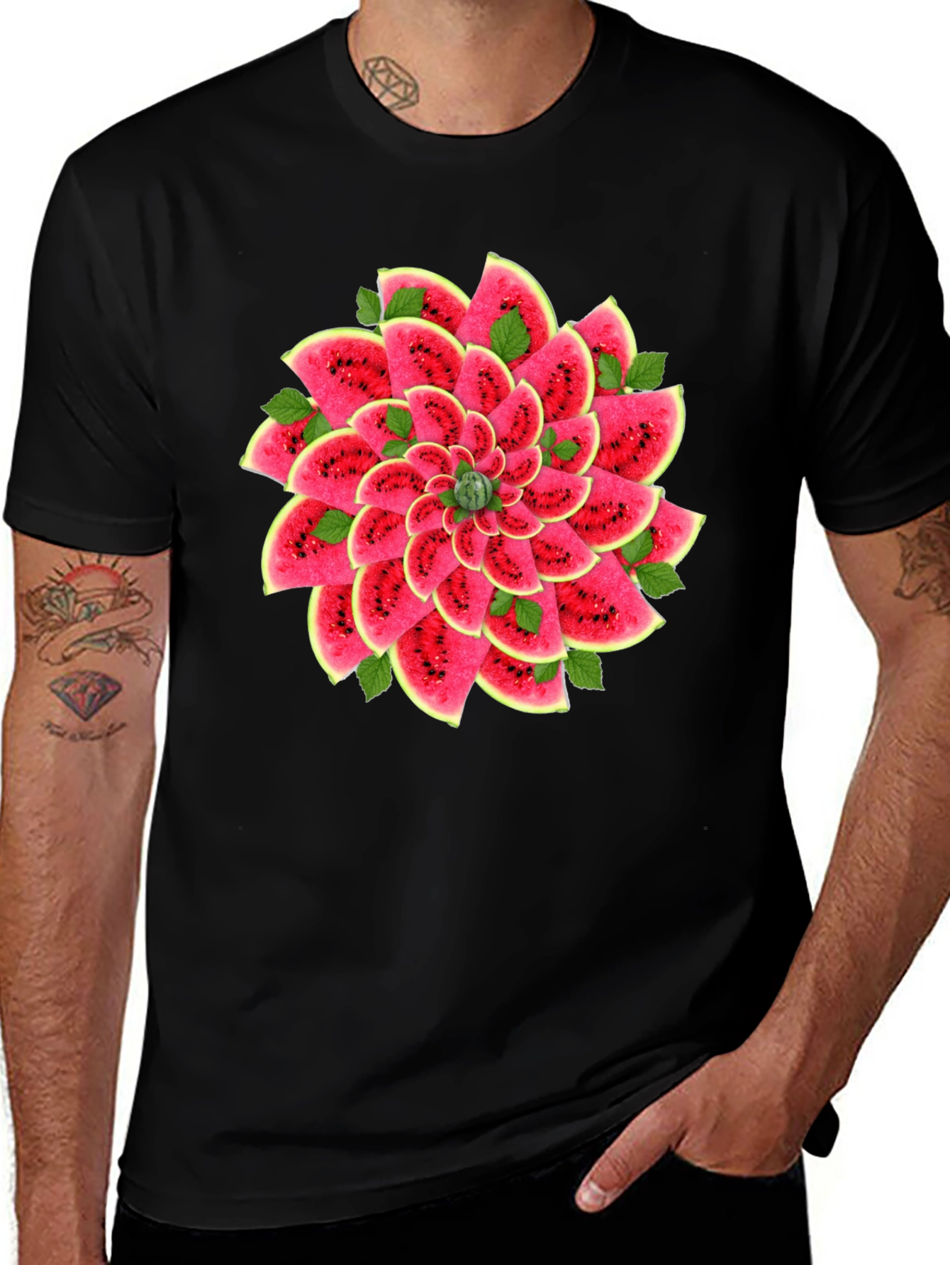 Watermelon Slice Mandala Black T-Shirt