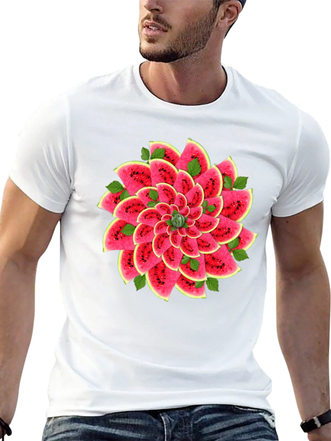 Watermelon Slice Mandala Black T-Shirt