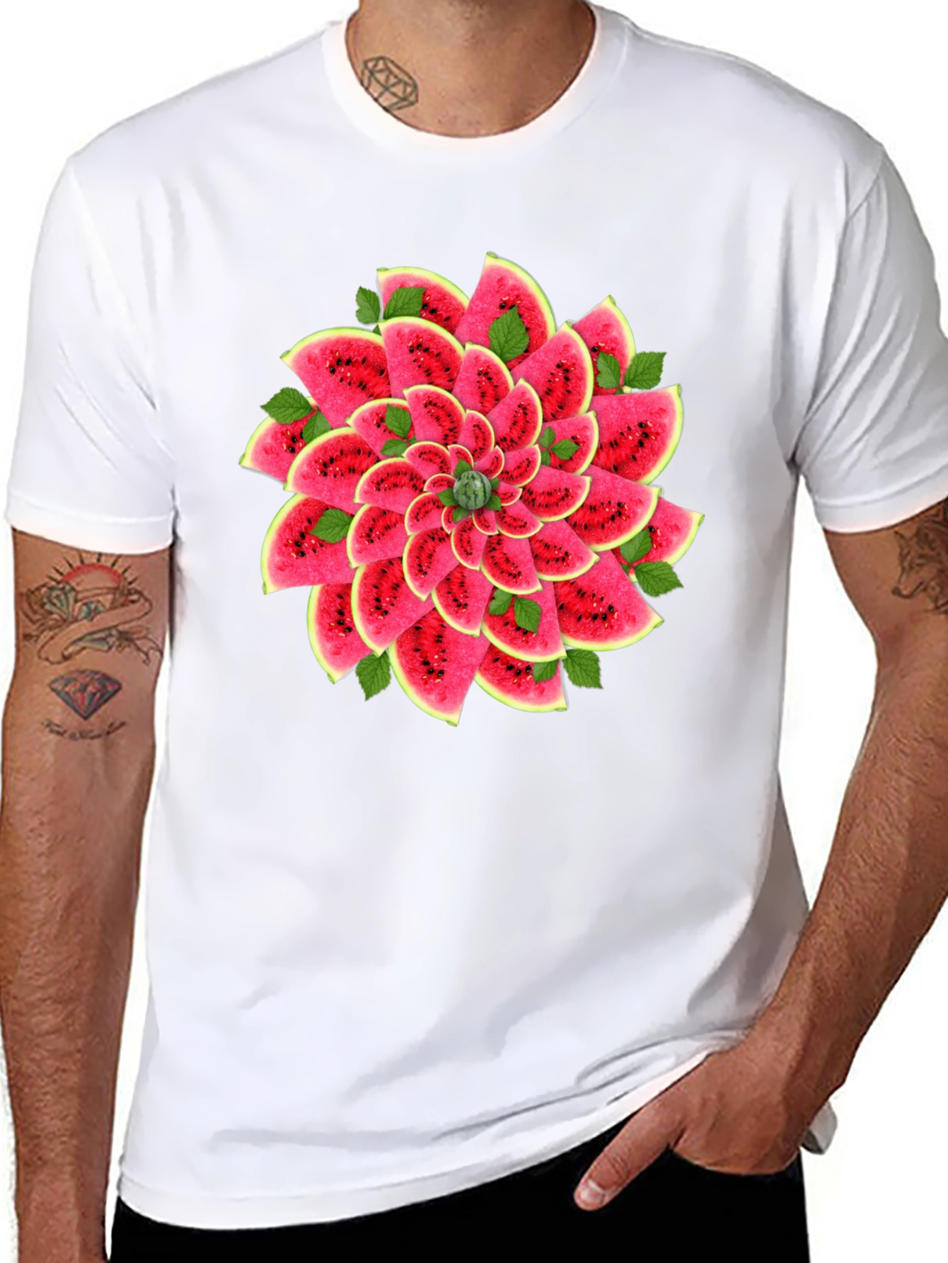 Watermelon Slice Mandala Black T-Shirt