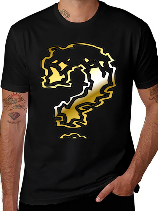 Mystery Mark Tee: Black Shirt with Gold Question Mark Design