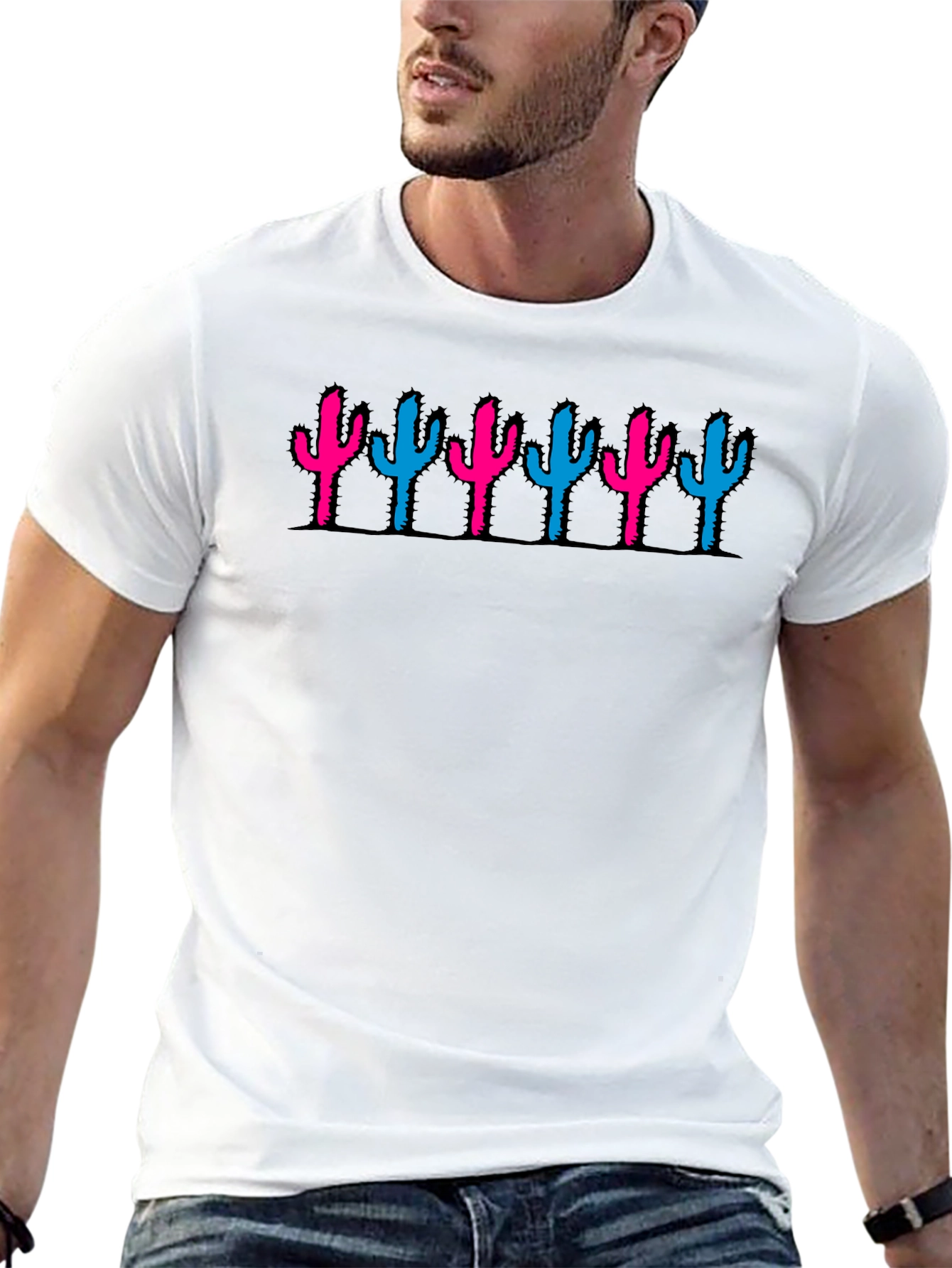 Cactus Print Crew Neck T-Shirt