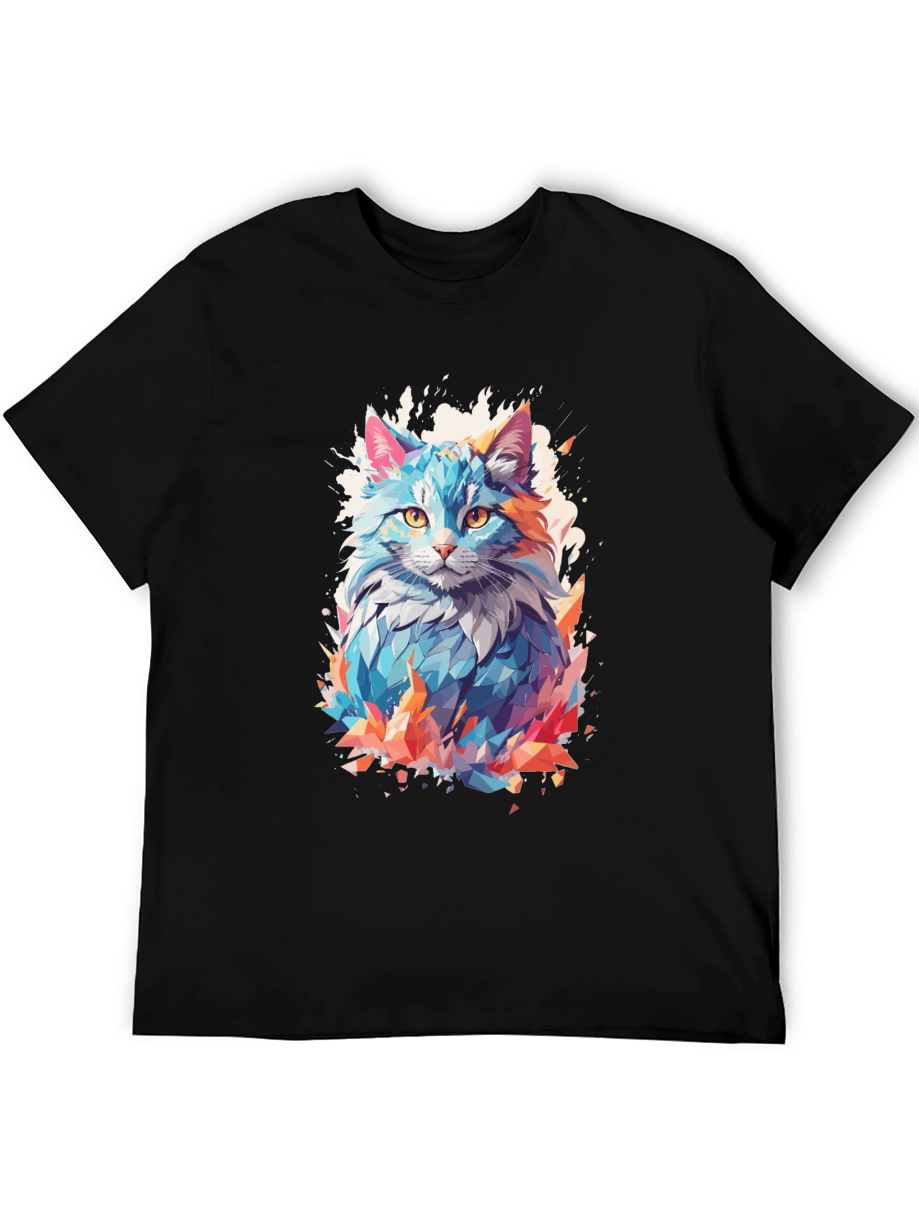 Abstract Cat Graphic Black T-Shirt