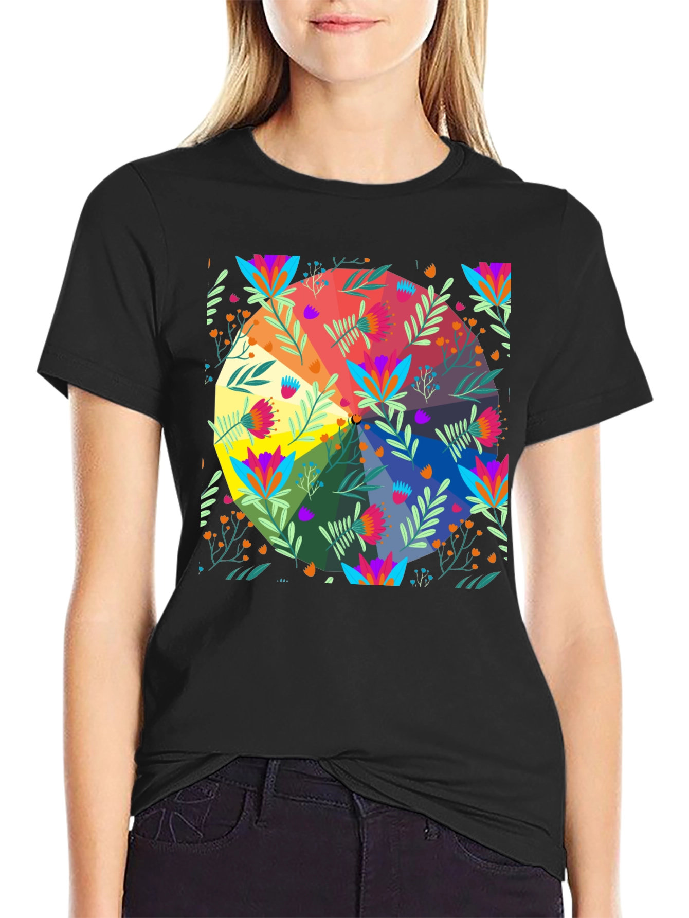 Floral Spectrum T-Shirt - Vibrant Graphic Print