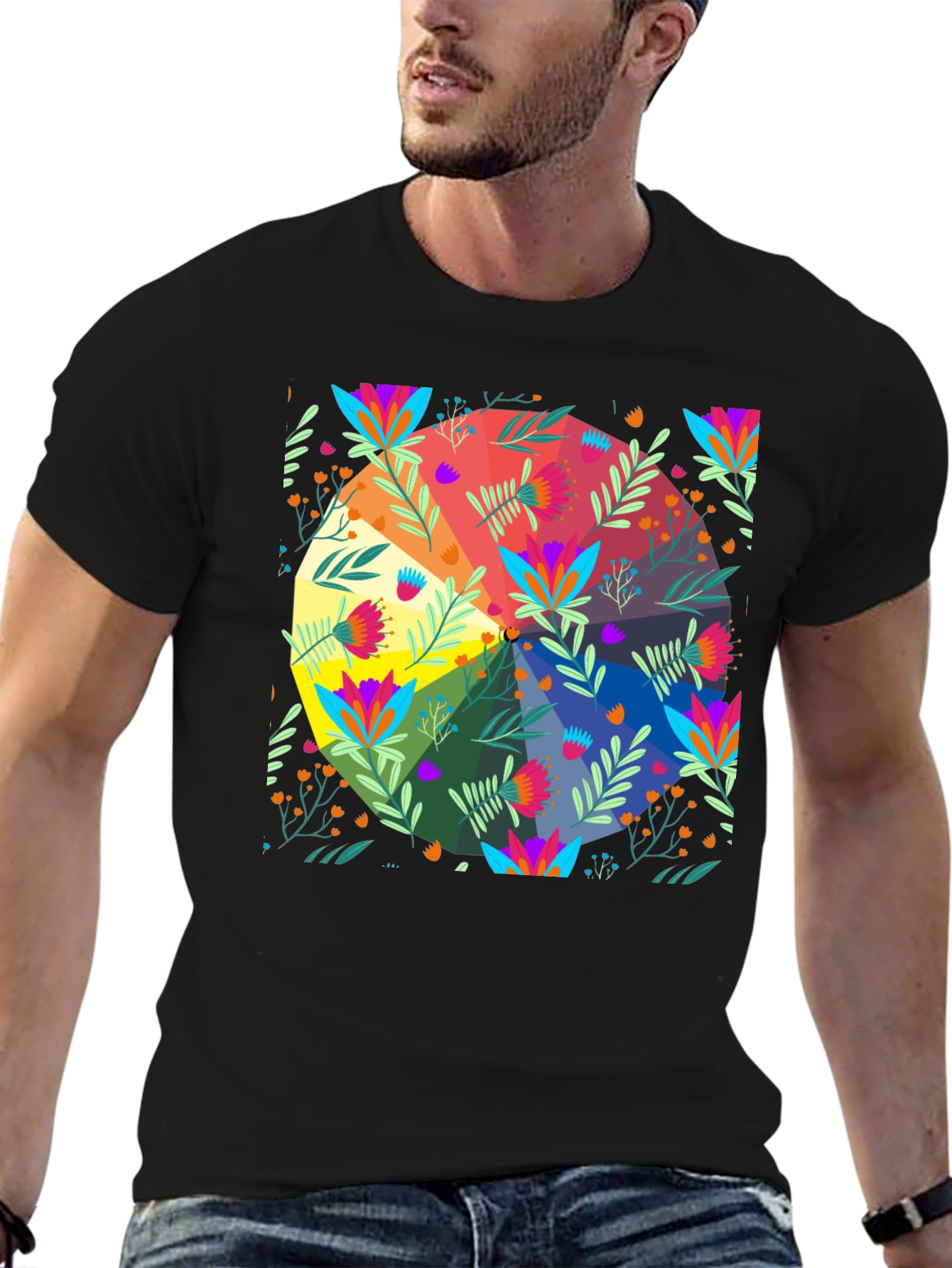 Floral Spectrum T-Shirt - Vibrant Graphic Print