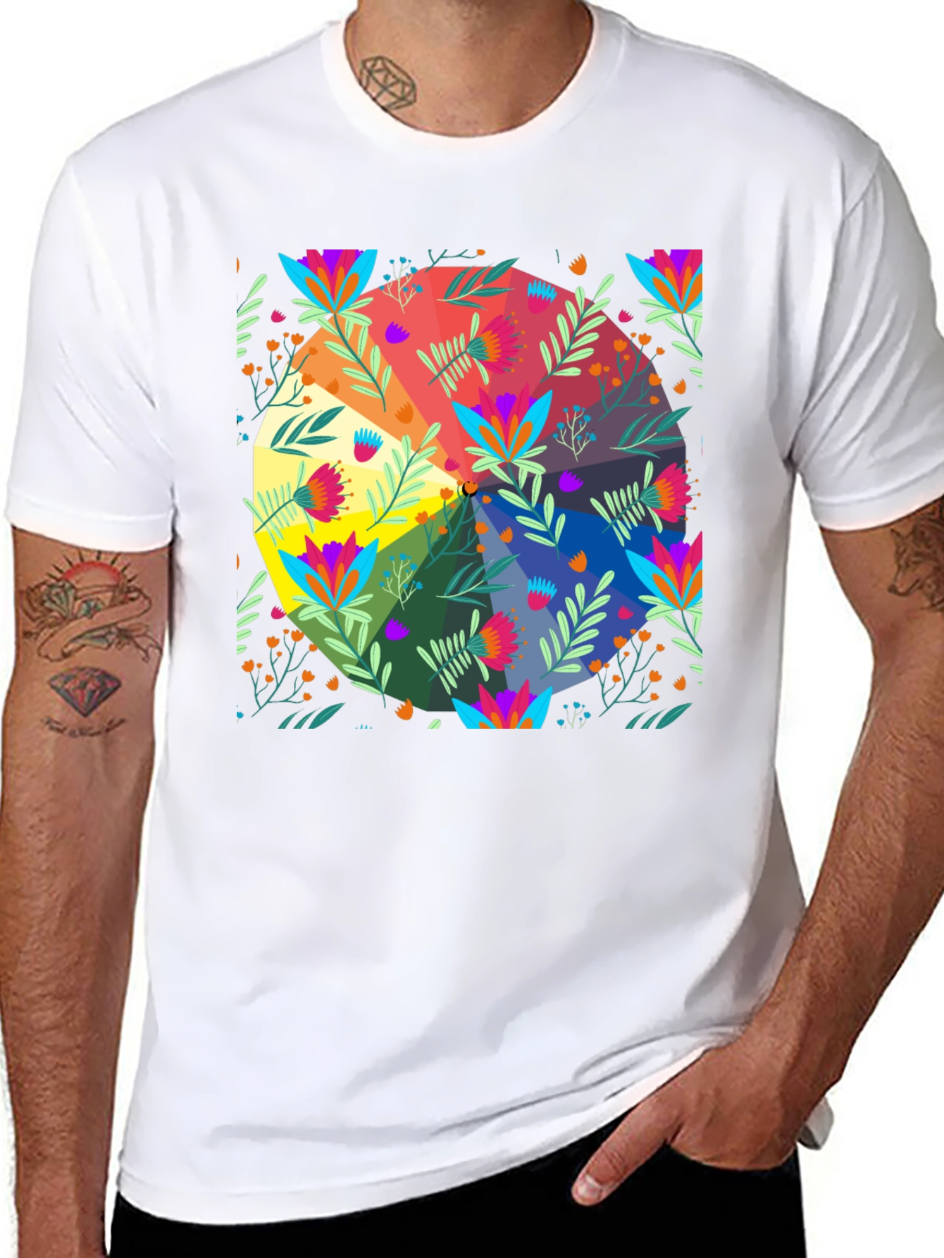 Floral Spectrum T-Shirt - Vibrant Graphic Print