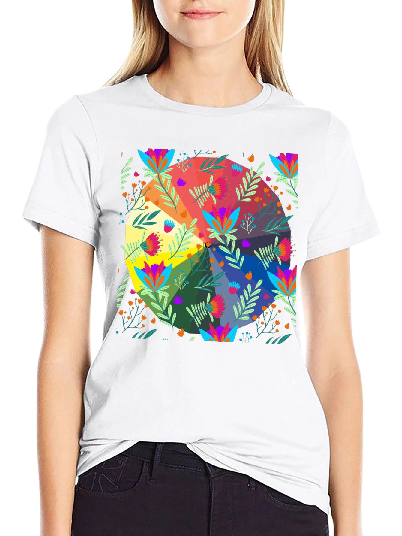 Floral Spectrum T-Shirt - Vibrant Graphic Print