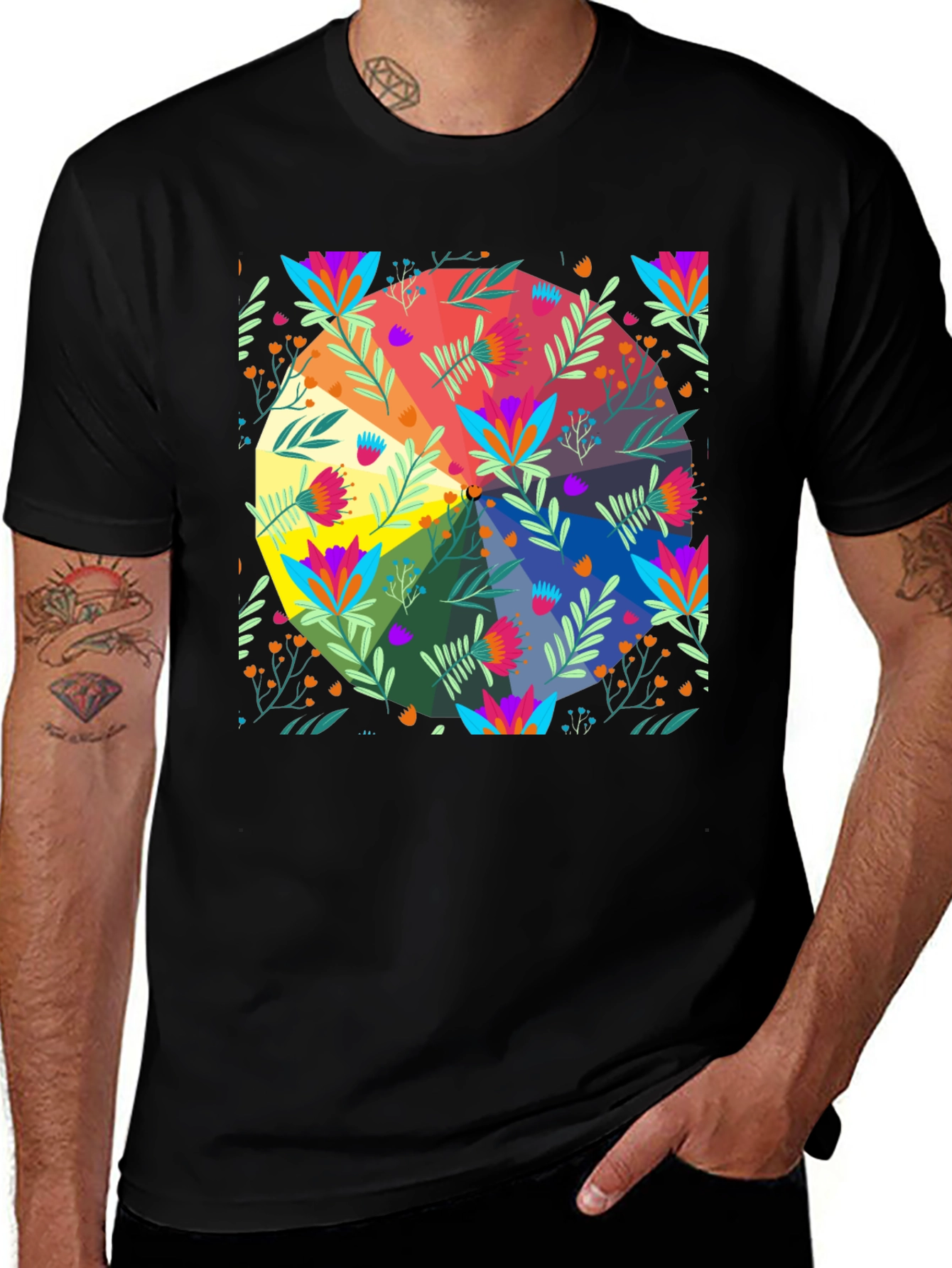 Floral Spectrum T-Shirt - Vibrant Graphic Print