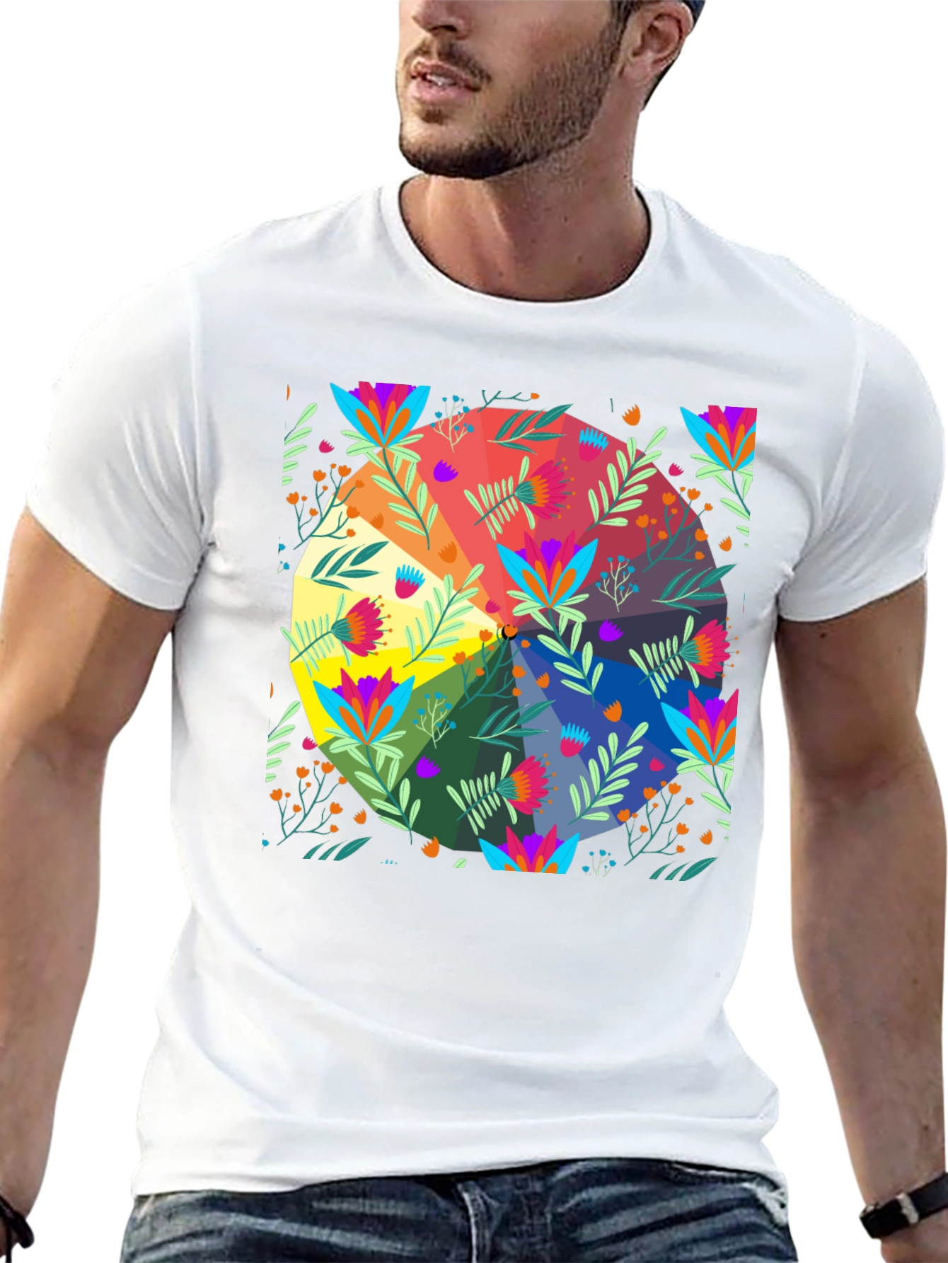 Floral Spectrum T-Shirt - Vibrant Graphic Print
