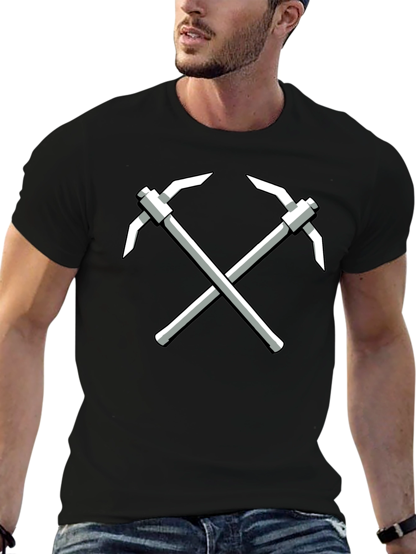 Crossed Pickaxes Graphic Tee - Black Cotton