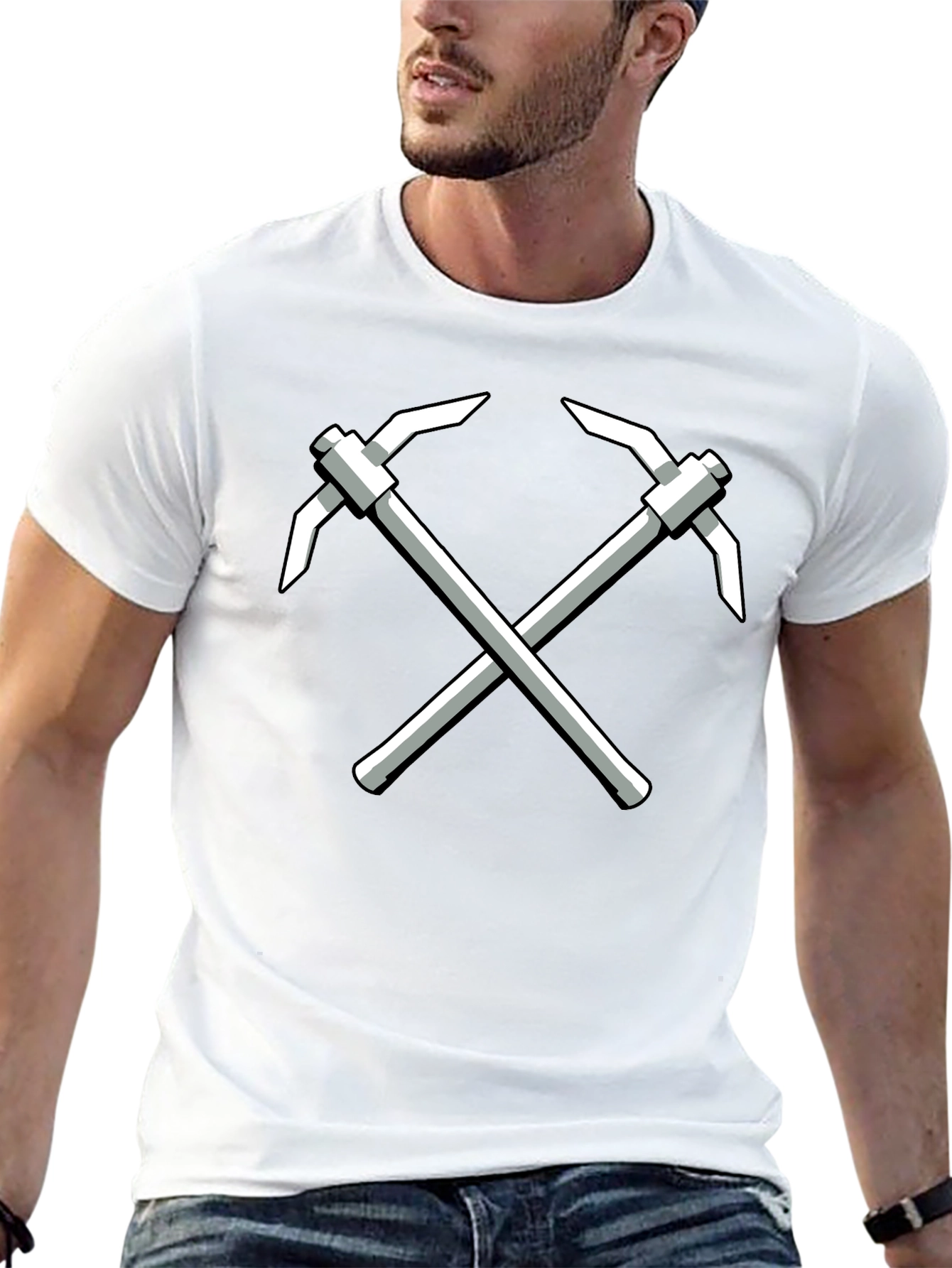 Crossed Pickaxes Graphic Tee - Black Cotton