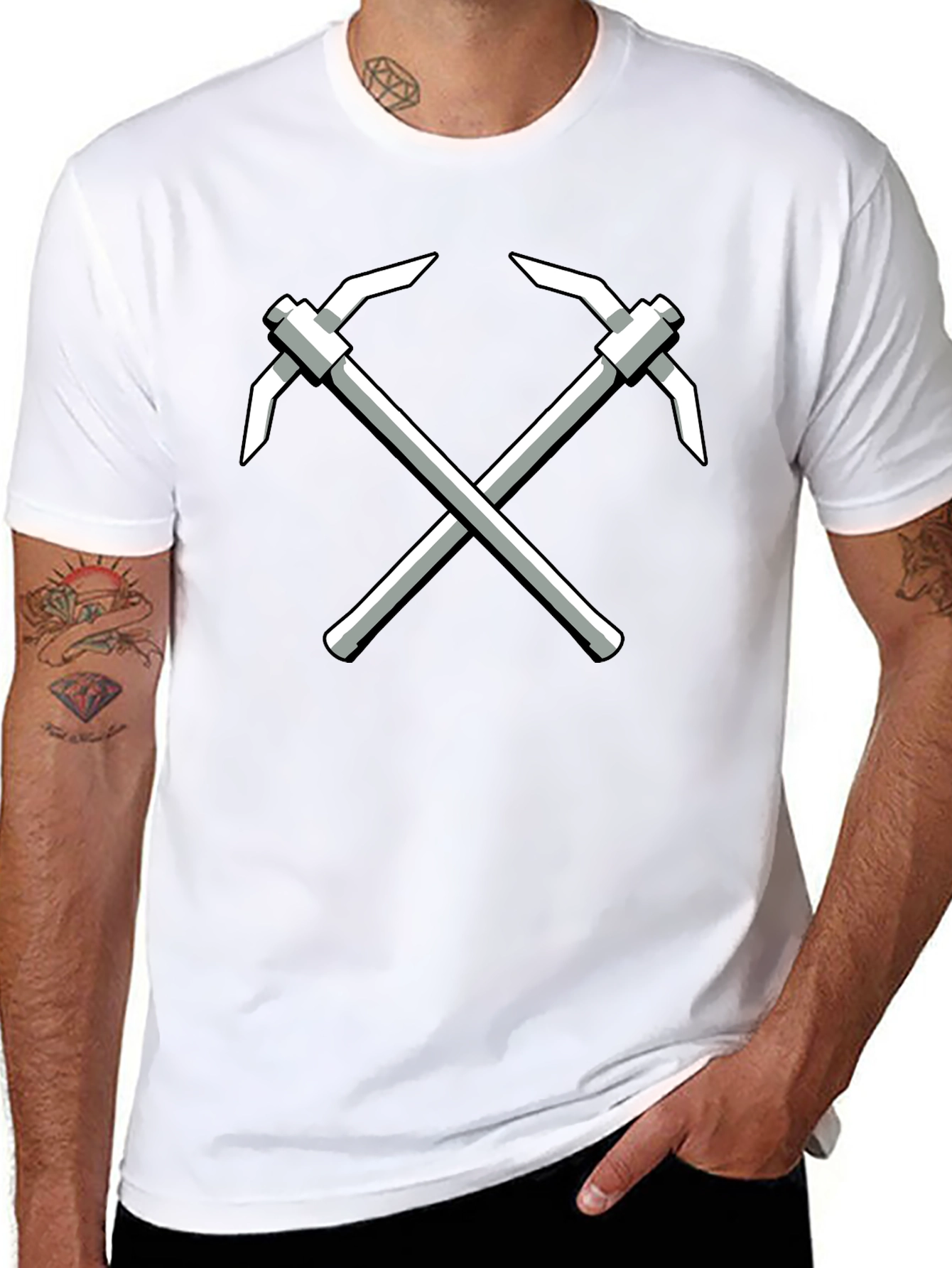 Crossed Pickaxes Graphic Tee - Black Cotton