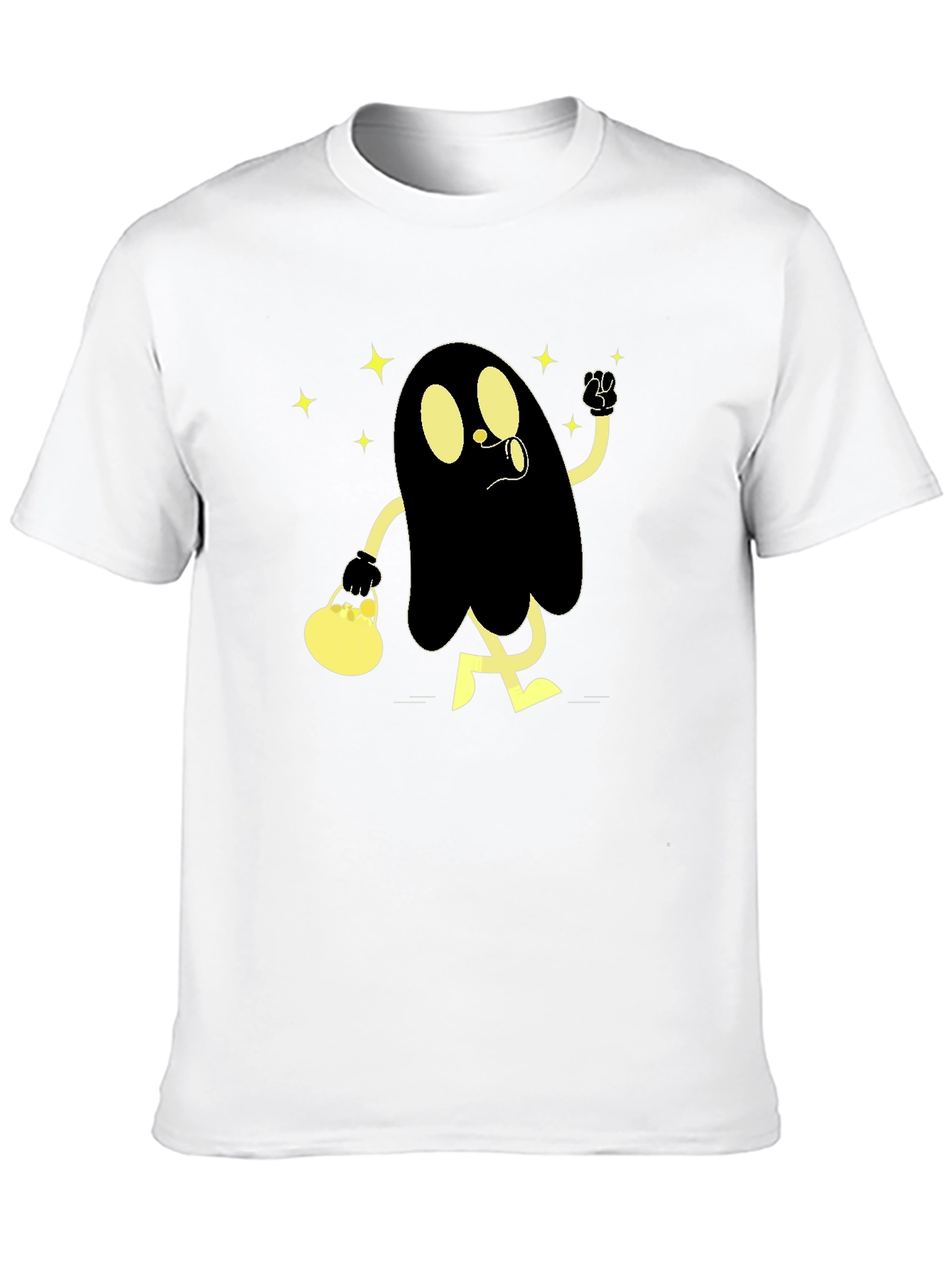 Spooky Cartoon Ghost Black T-Shirt