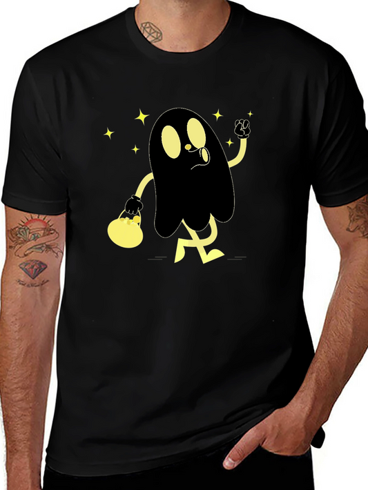 Spooky Cartoon Ghost Black T-Shirt