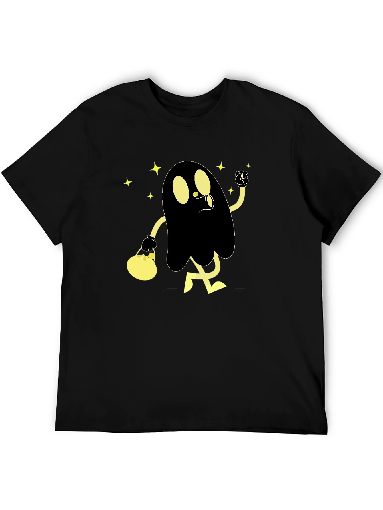 Spooky Cartoon Ghost Black T-Shirt