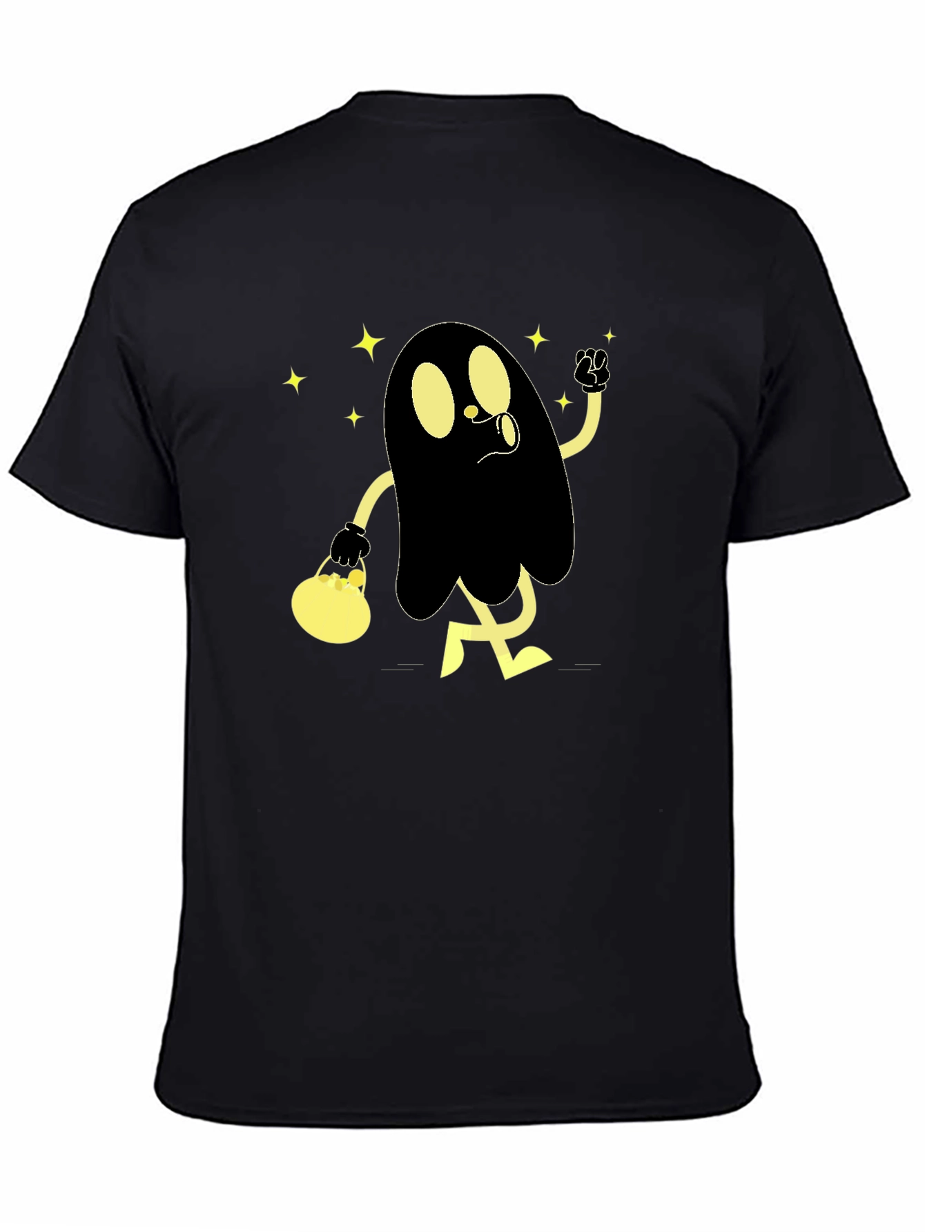 Spooky Cartoon Ghost Black T-Shirt