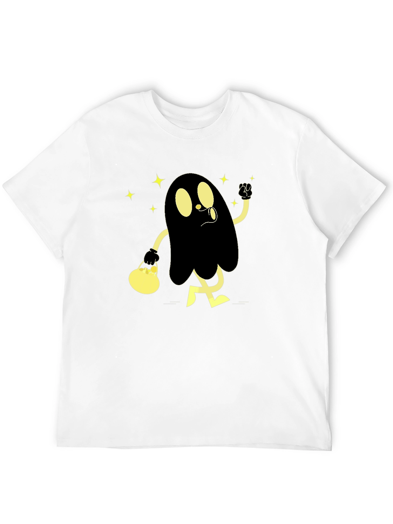 Spooky Cartoon Ghost Black T-Shirt