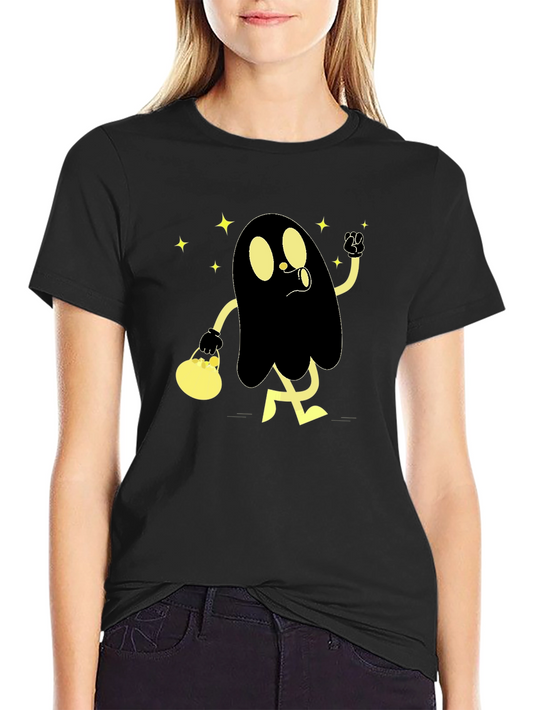 Spooky Cartoon Ghost Black T-Shirt