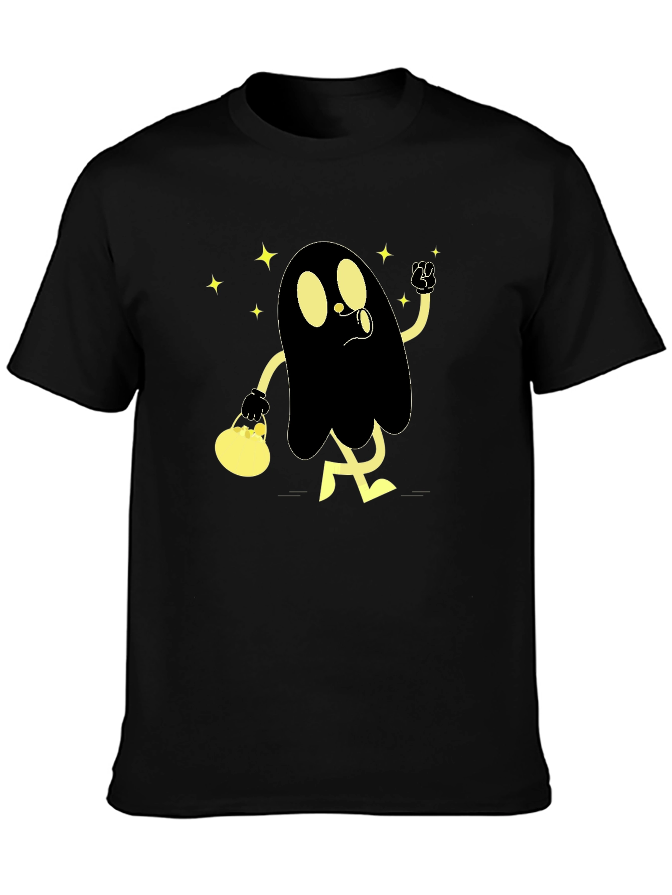Spooky Cartoon Ghost Black T-Shirt