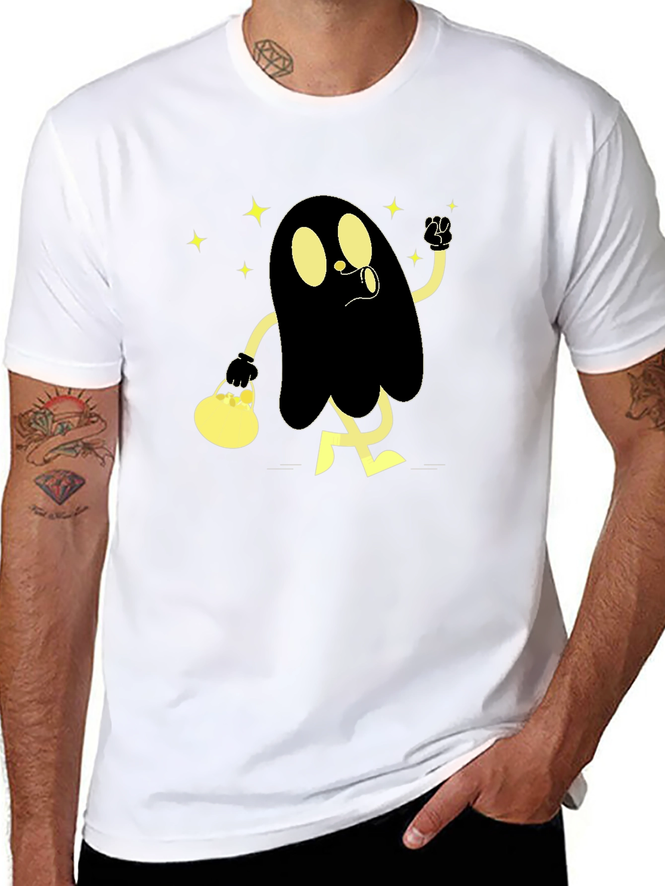 Spooky Cartoon Ghost Black T-Shirt