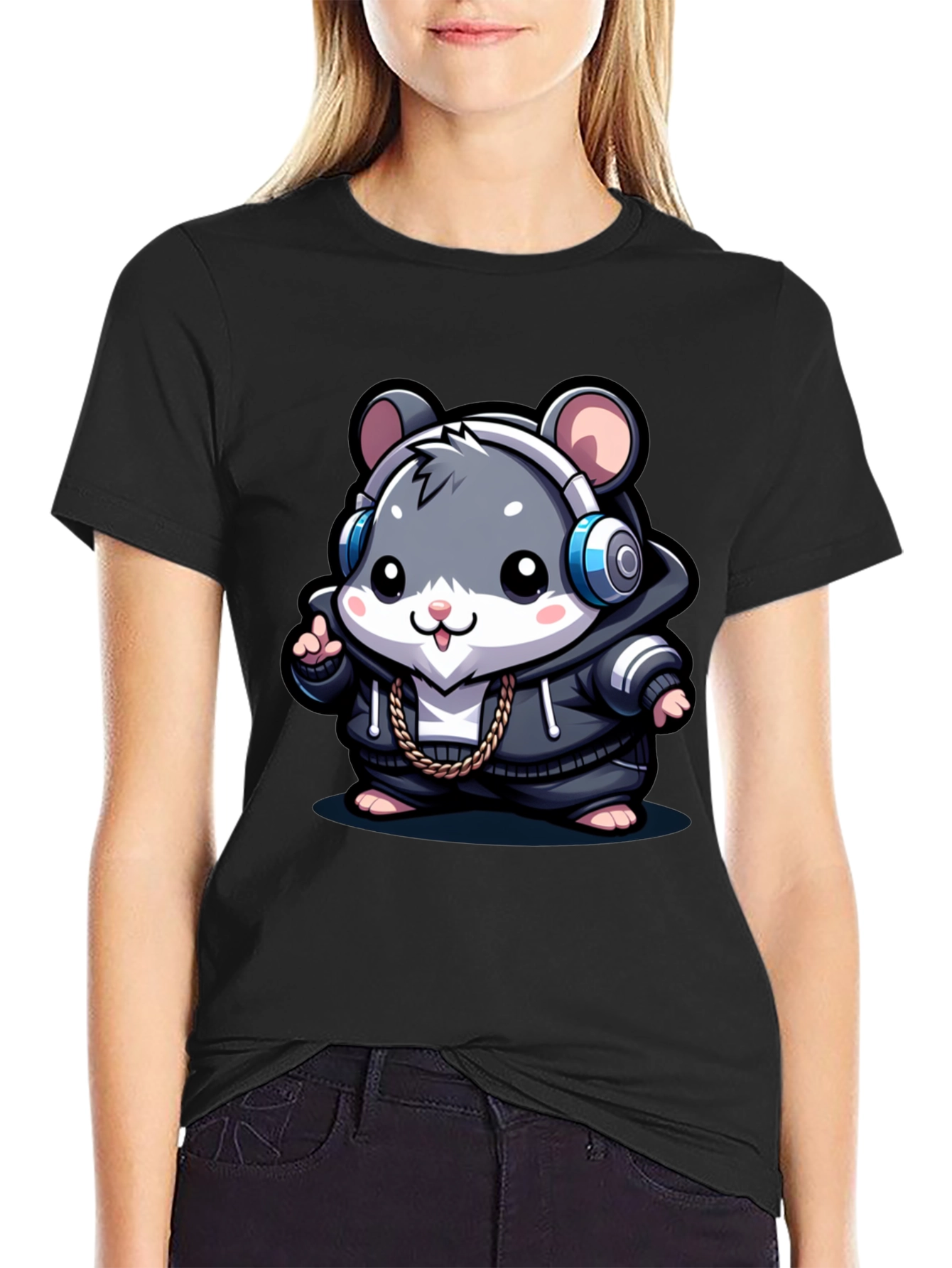 Cool Hamster Graphic Tee - Black