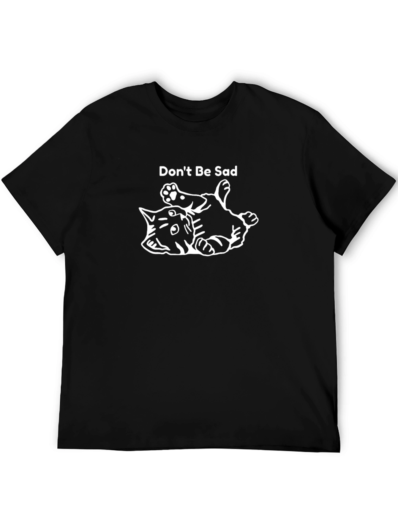 Dont Be Sad Black T-Shirt with Cat Graphic