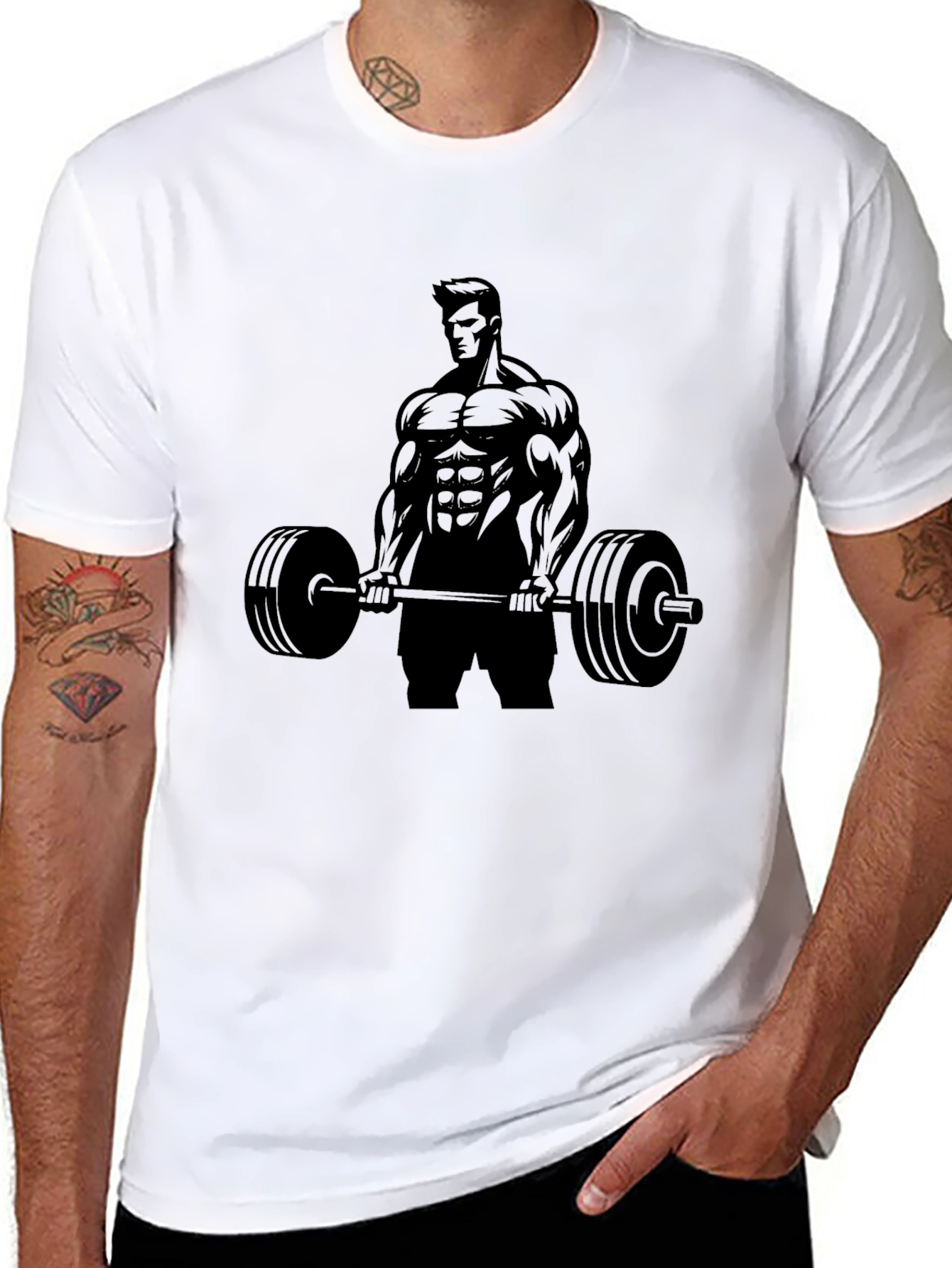 Black Gym Bodybuilder Barbell Graphic Tee