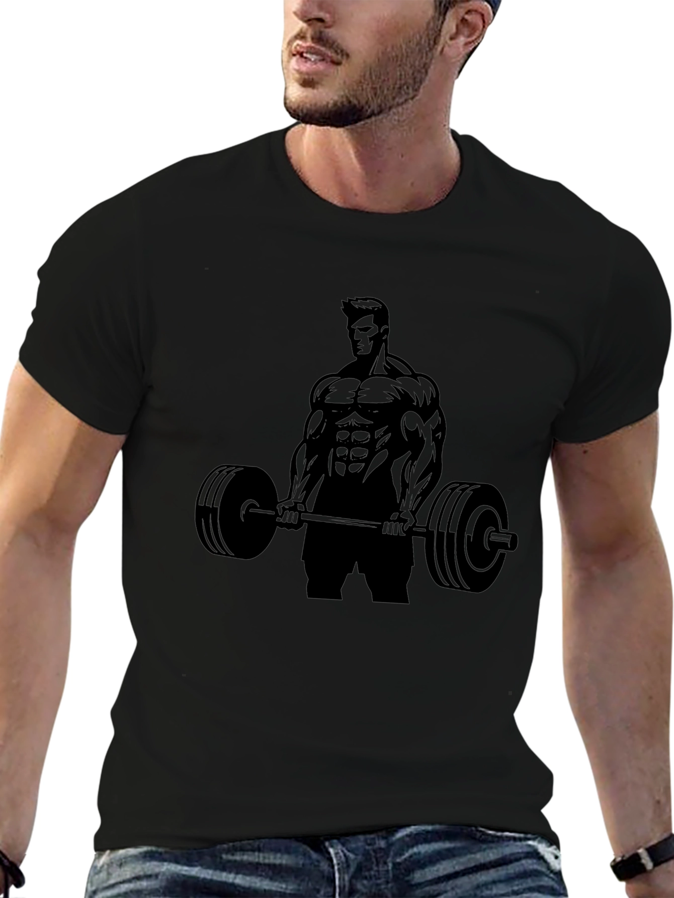 Black Gym Bodybuilder Barbell Graphic Tee