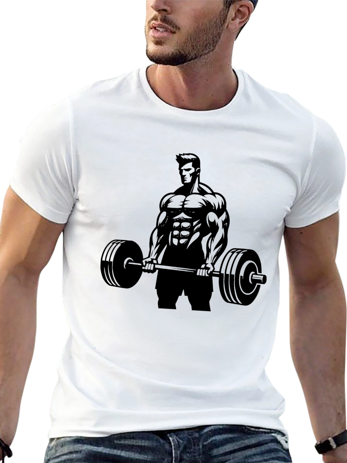 Black Gym Bodybuilder Barbell Graphic Tee