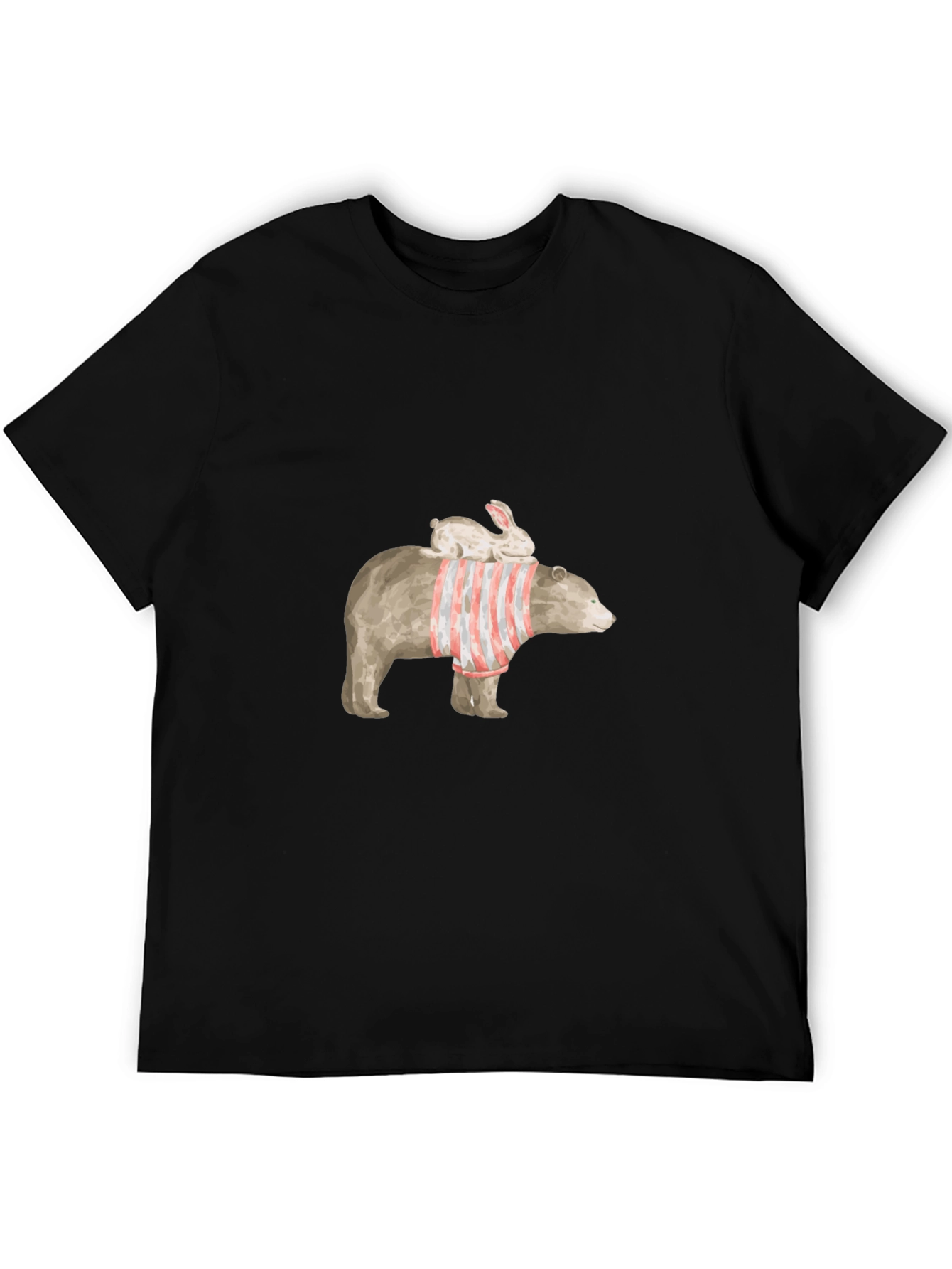 Bear and Bunny Graphic Tee - Casual Black T-Shirt