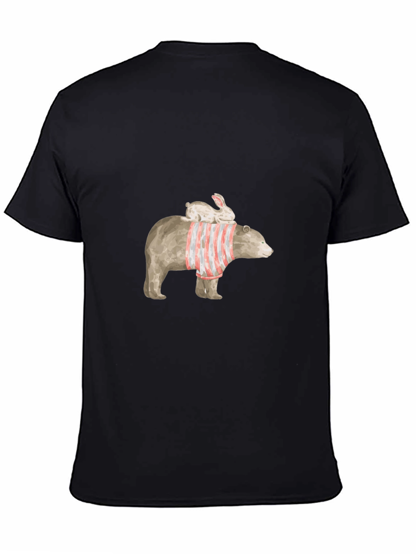 Bear and Bunny Graphic Tee - Casual Black T-Shirt