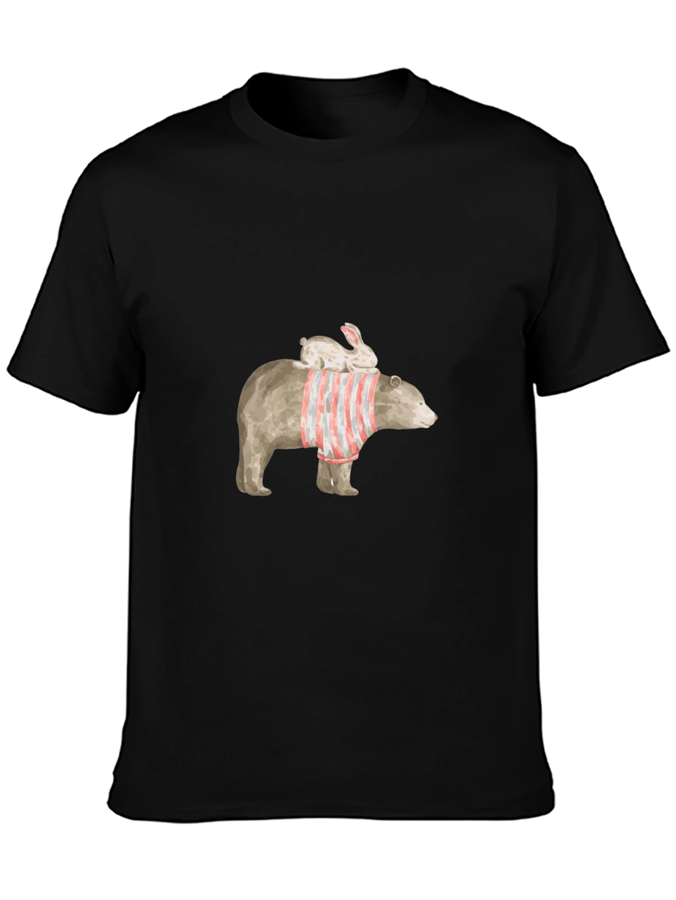 Bear and Bunny Graphic Tee - Casual Black T-Shirt