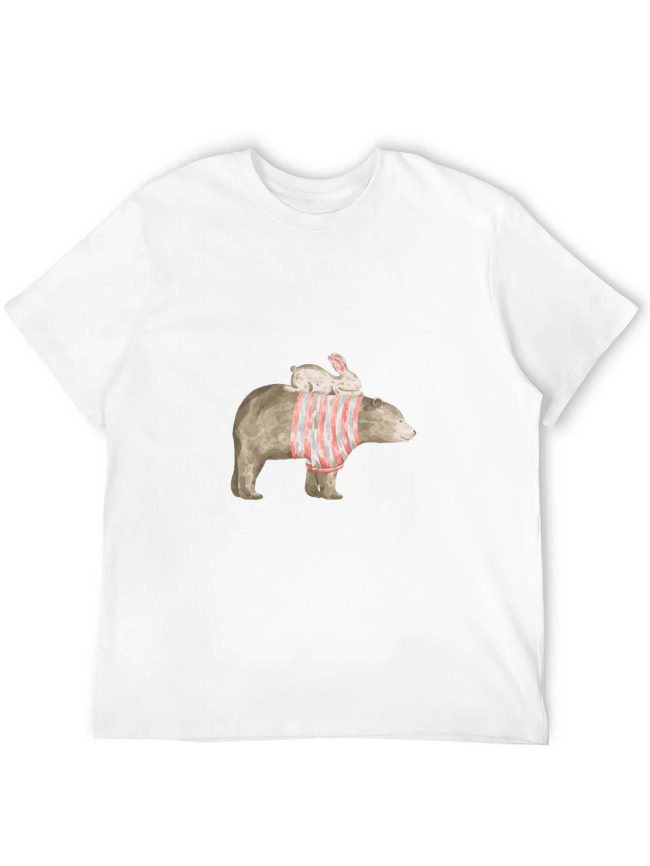 Bear and Bunny Graphic Tee - Casual Black T-Shirt