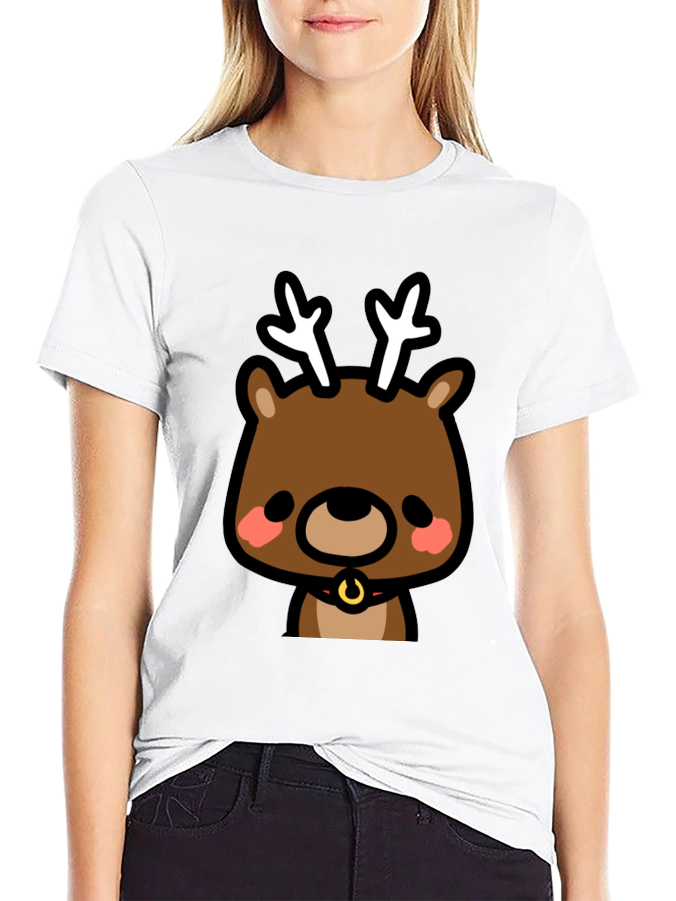 Cute Reindeer Graphic Black T-Shirt