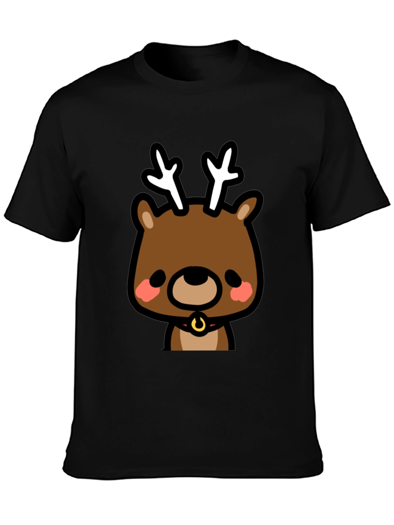 Cute Reindeer Graphic Black T-Shirt