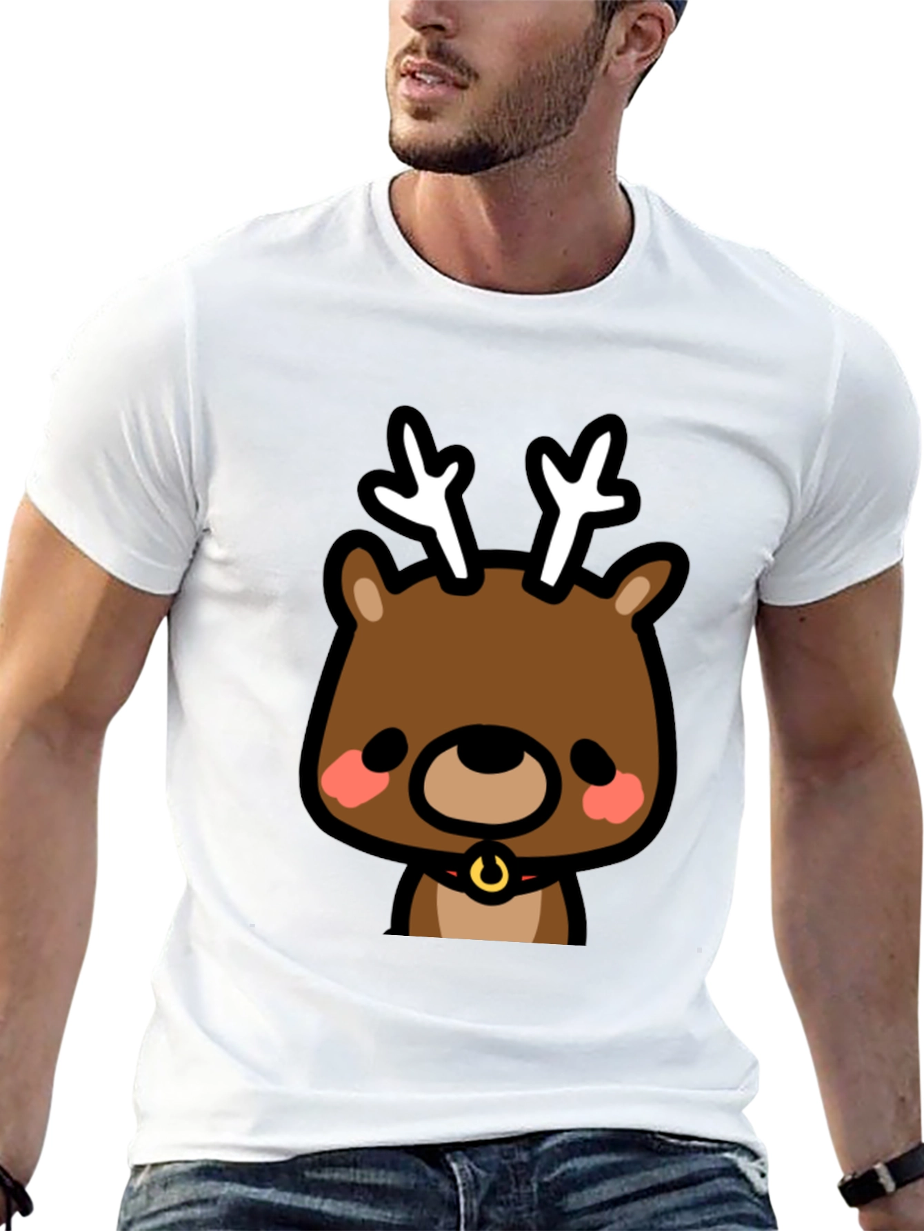 Cute Reindeer Graphic Black T-Shirt