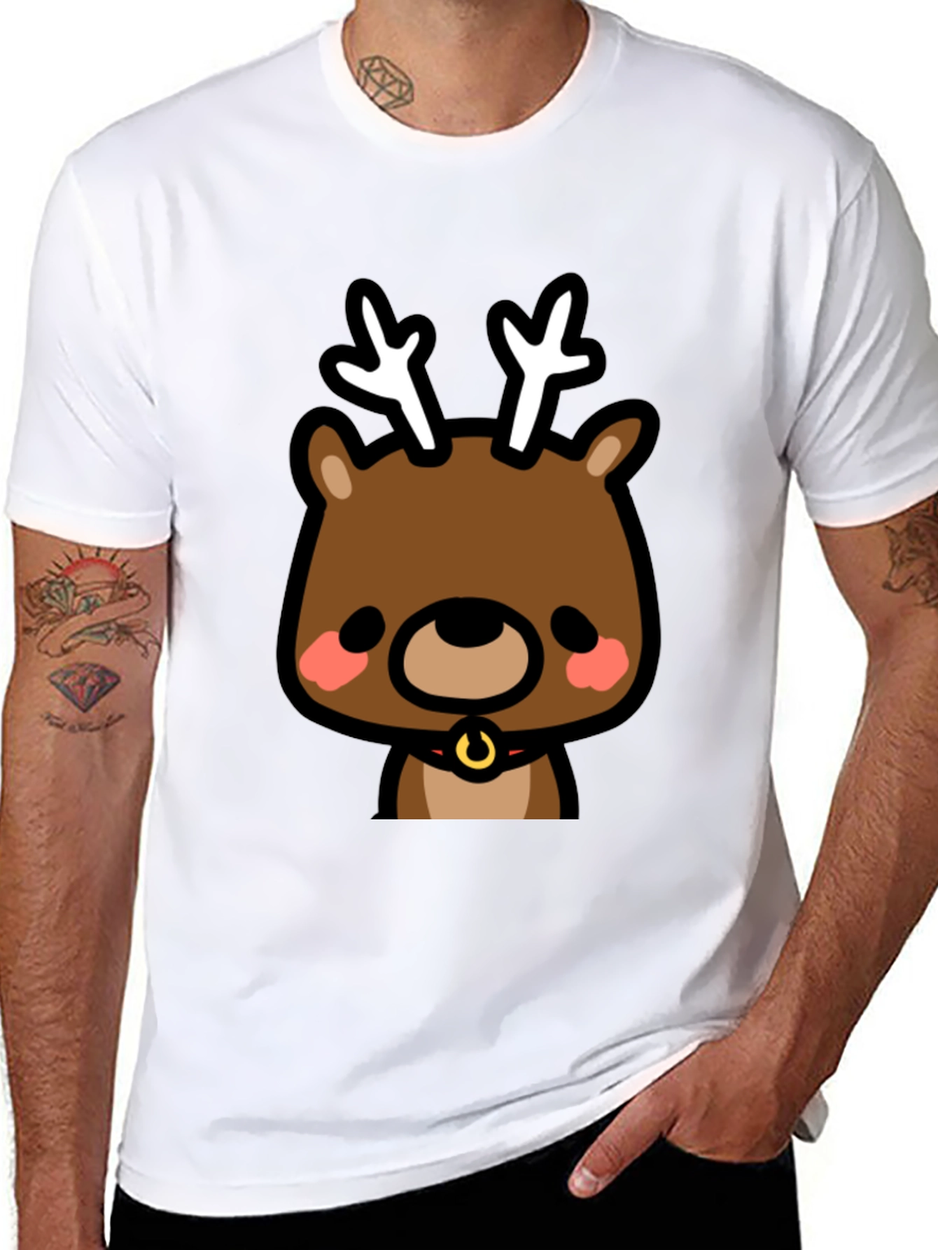 Cute Reindeer Graphic Black T-Shirt