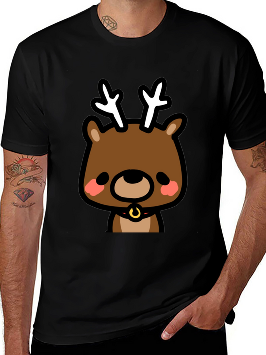 Cute Reindeer Graphic Black T-Shirt
