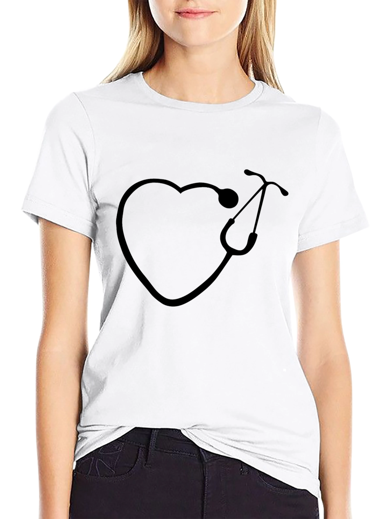 Heart Stethoscope Graphic T-Shirt - Black