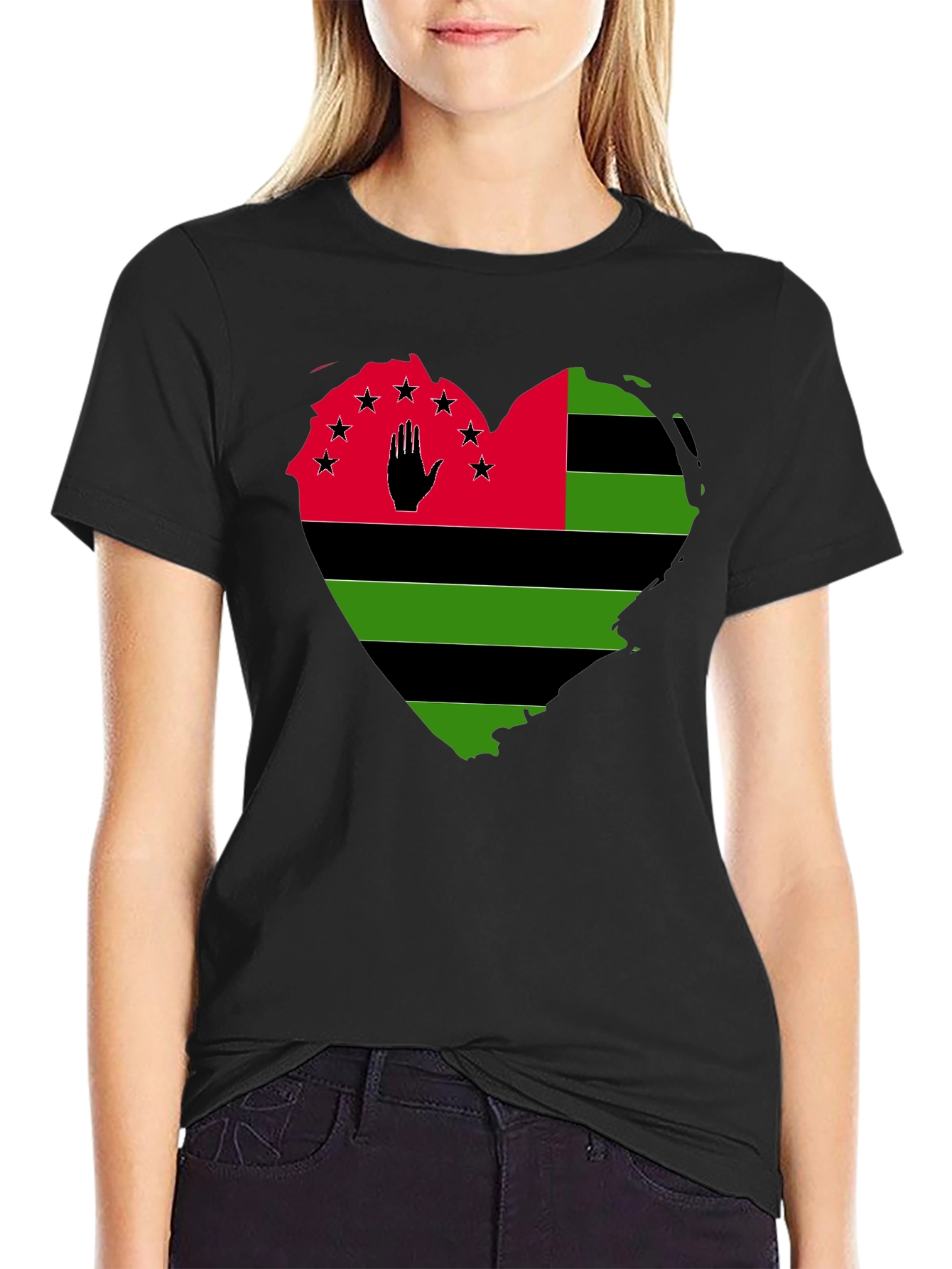 Pan-African Heart Flag T-Shirt - Black