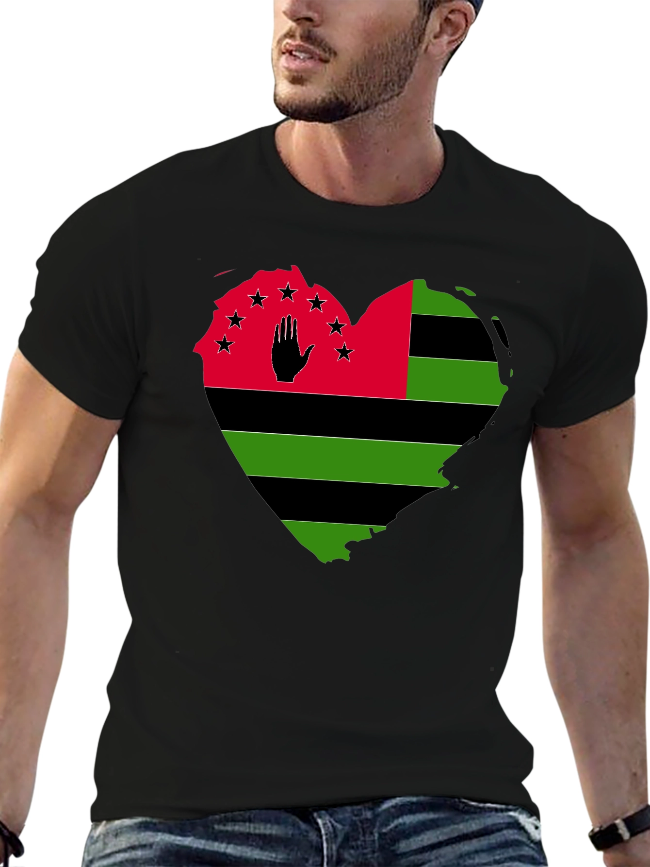 Pan-African Heart Flag T-Shirt - Black