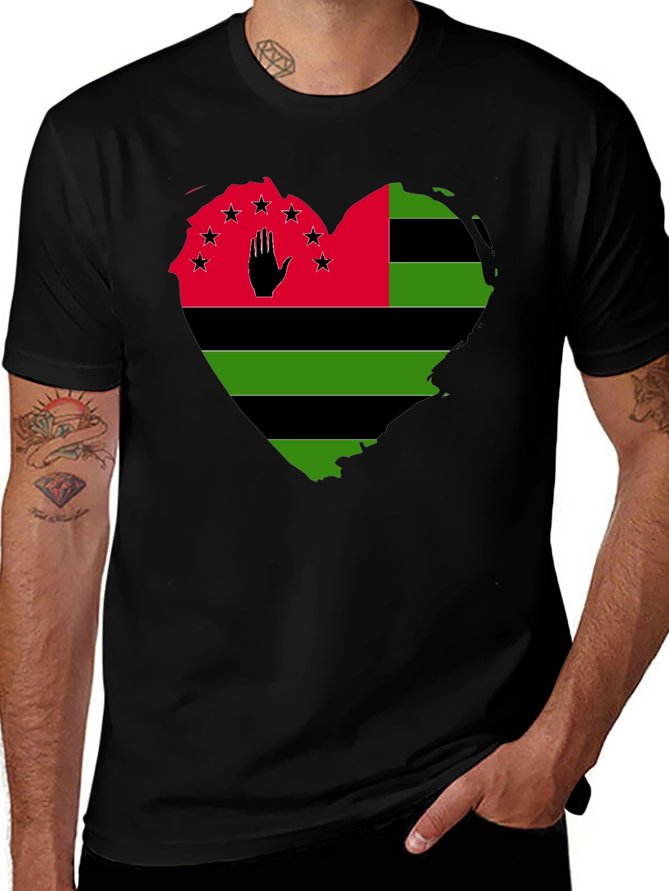 Pan-African Heart Flag T-Shirt - Black