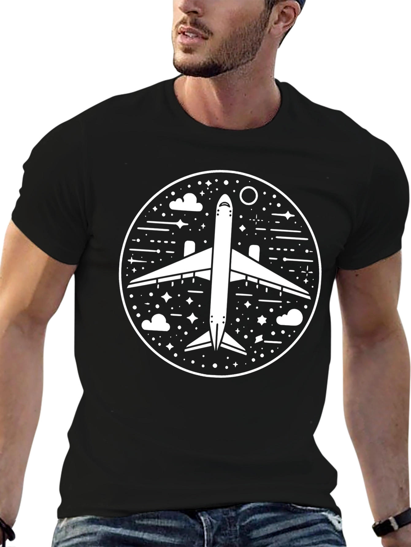Airplane Circle Graphic Black T-Shirt