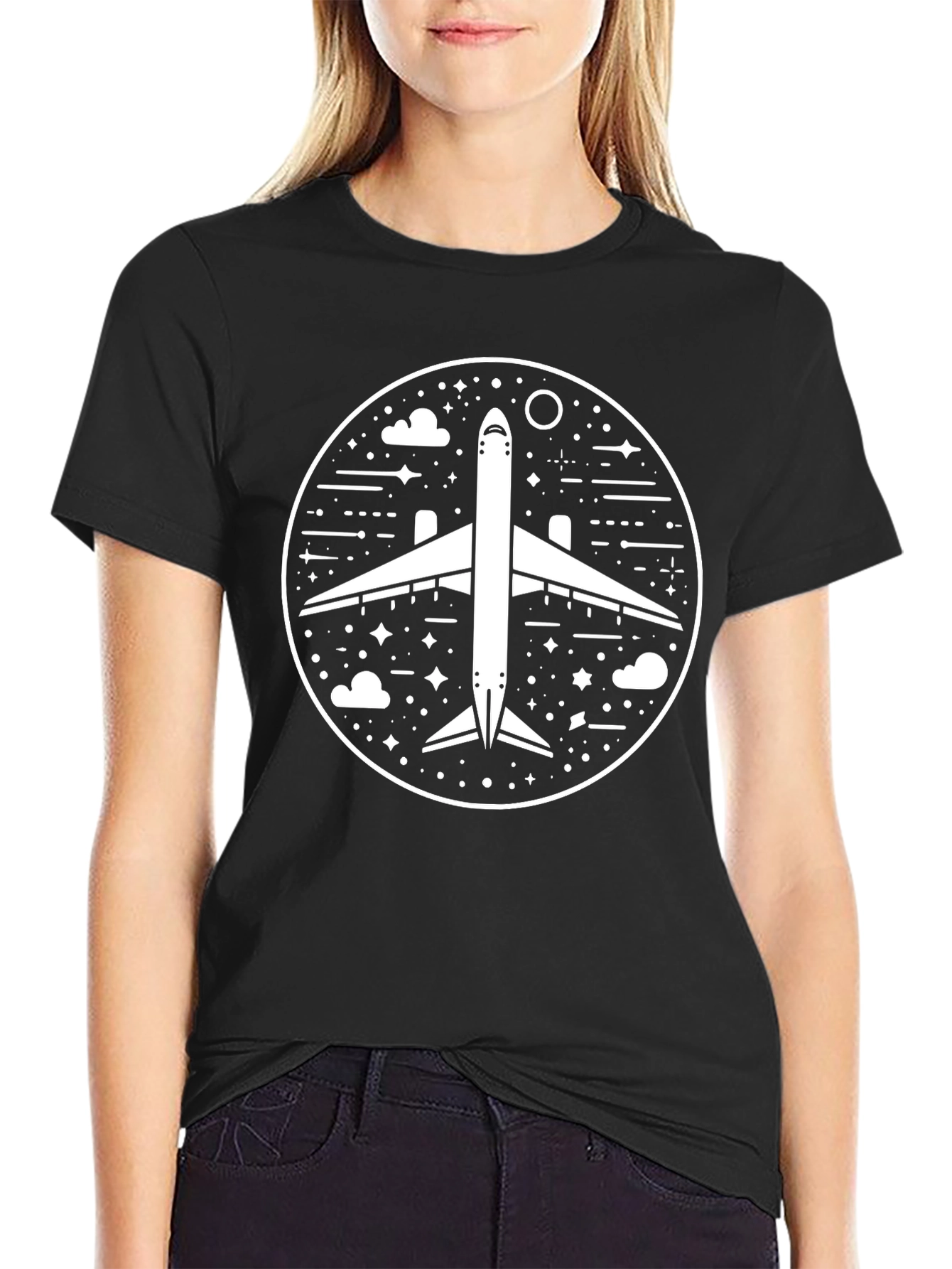 Airplane Circle Graphic Black T-Shirt