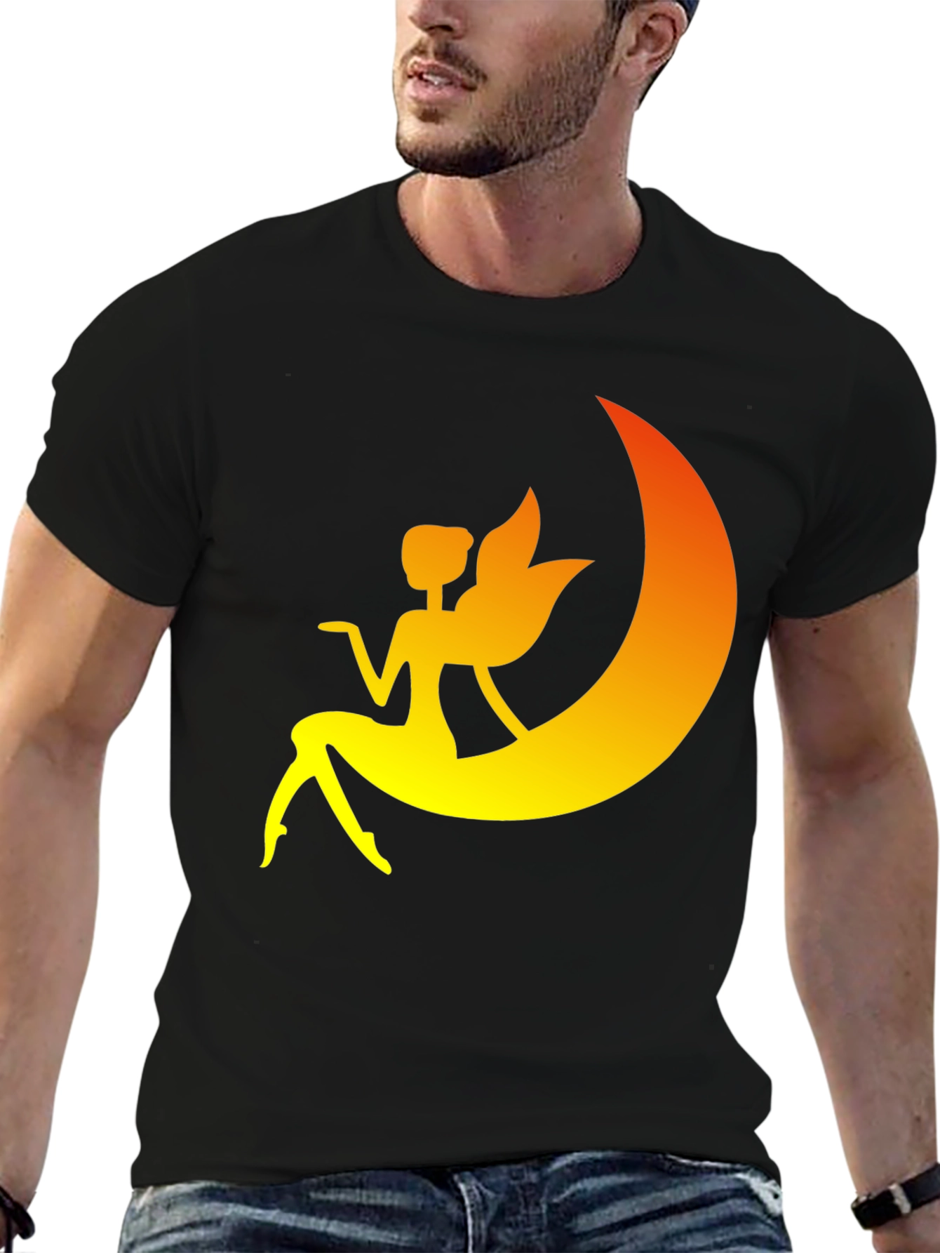 Fairy Moon Graphic Tee - Black Cotton T-Shirt