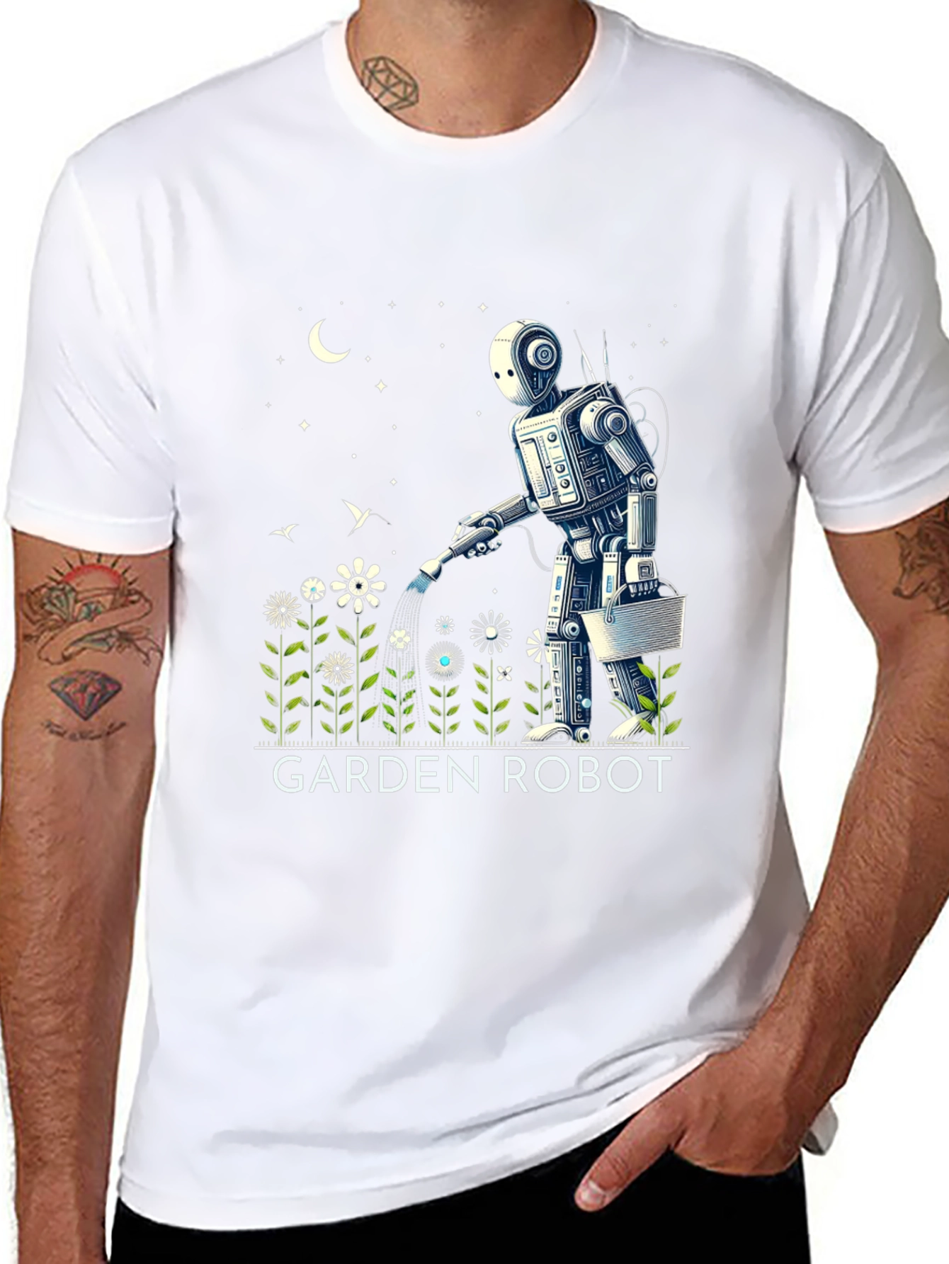 Garden Robot Graphic Tee - Unique Design