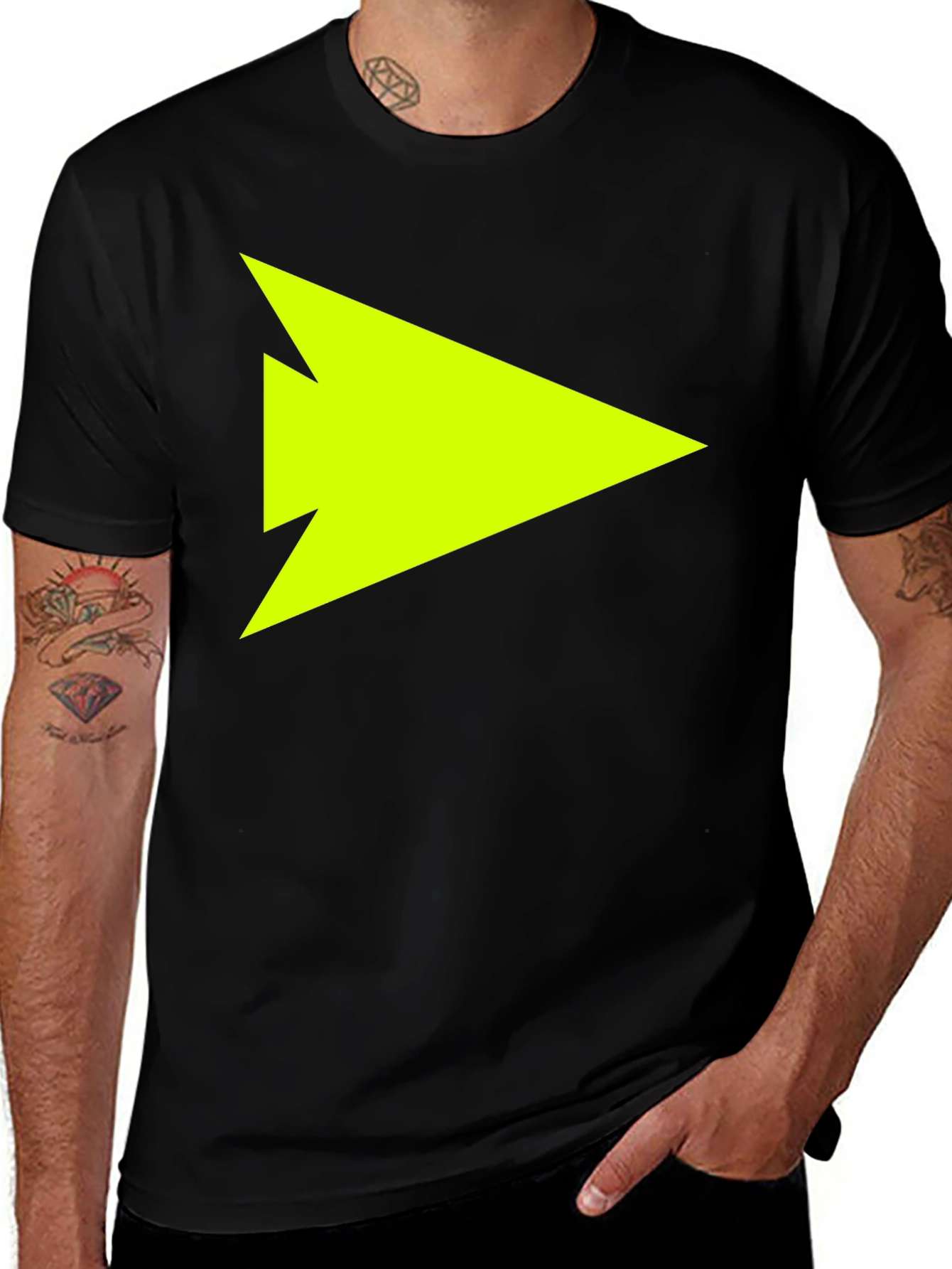 Neon Green Arrow Graphic T-Shirt - Black Casual Tee