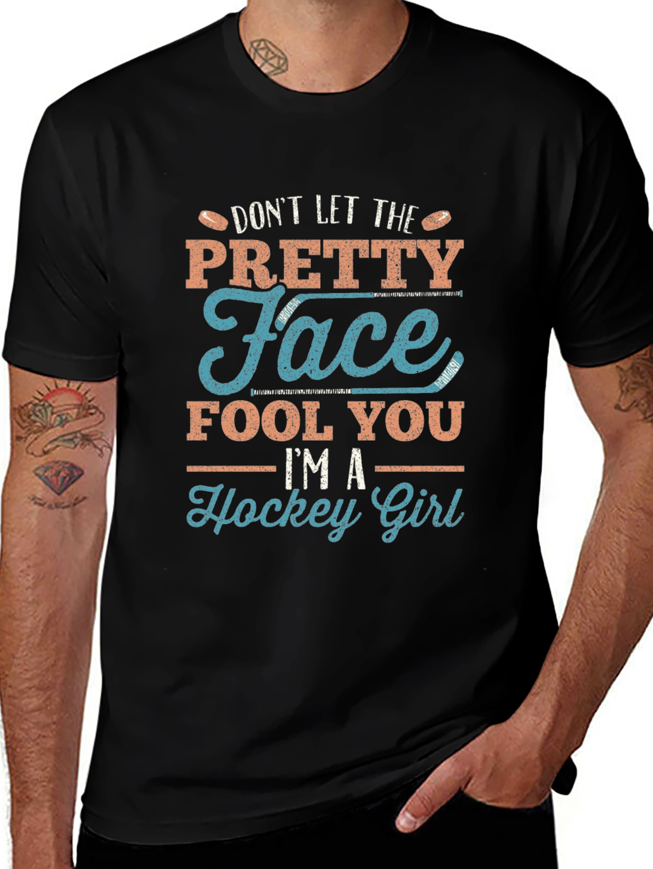 Pretty Face Hockey Girl Graphic T-Shirt