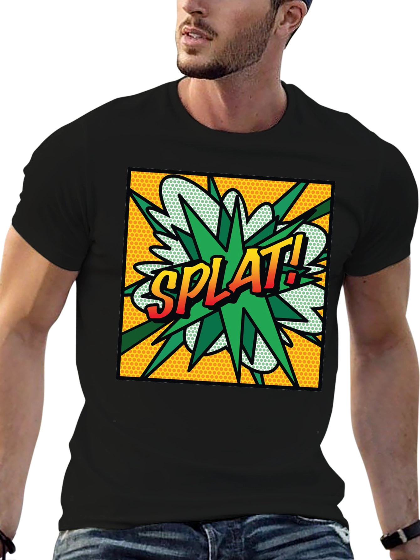 Splat! Comic Style Graphic T-Shirt - Black